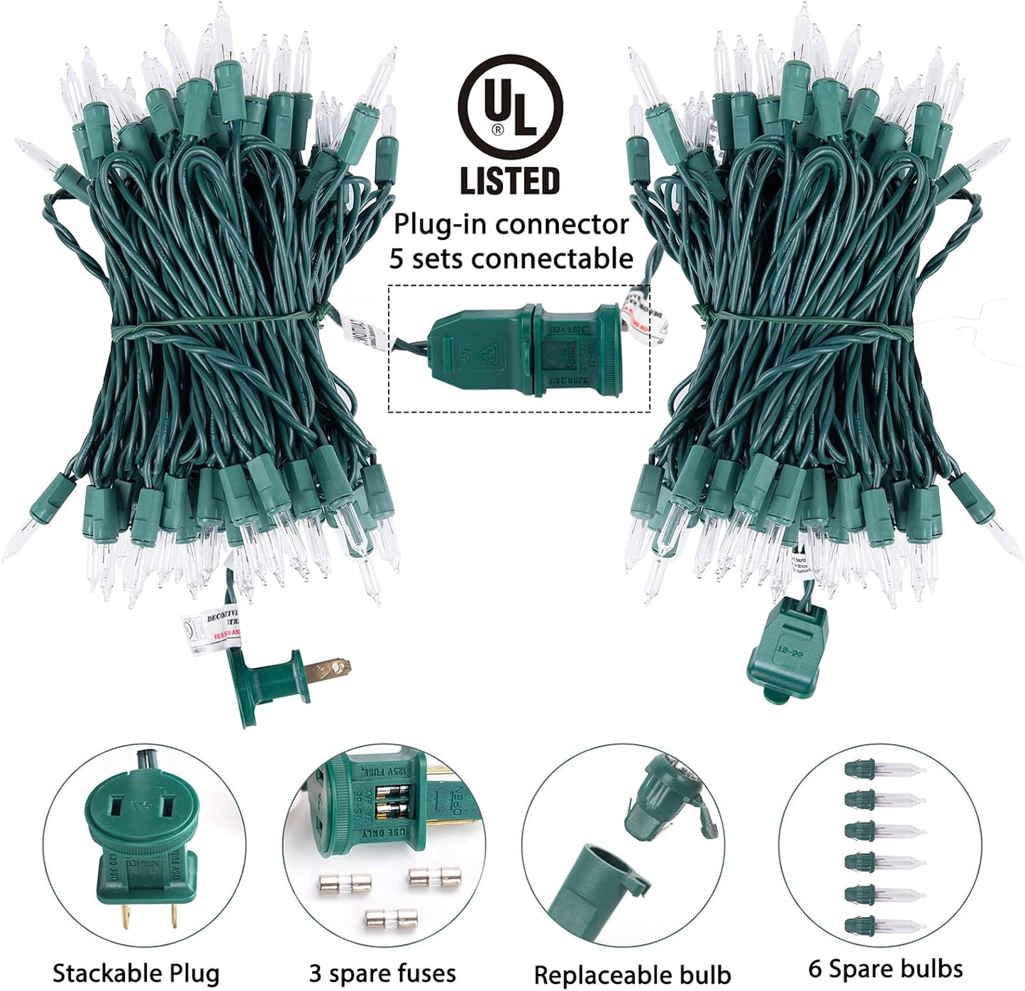 Clear Christmas String Lights 3 Pack 25 Feet 100 Counts Warm Mini Lights for Christmas Indoor Outdoor Patio Wreath Garden Wedding Party Thanksgiving Holiday Decorations, Green Wire