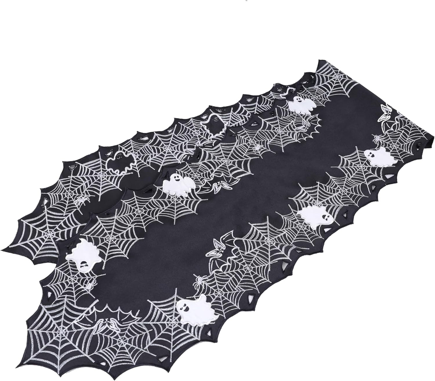 Chlophy Halloween Table Runner Black Spider Web Table Runner Gothic Embroidered for Kitchen Dining Halloween Décor Home Party Table Decoration 72in
