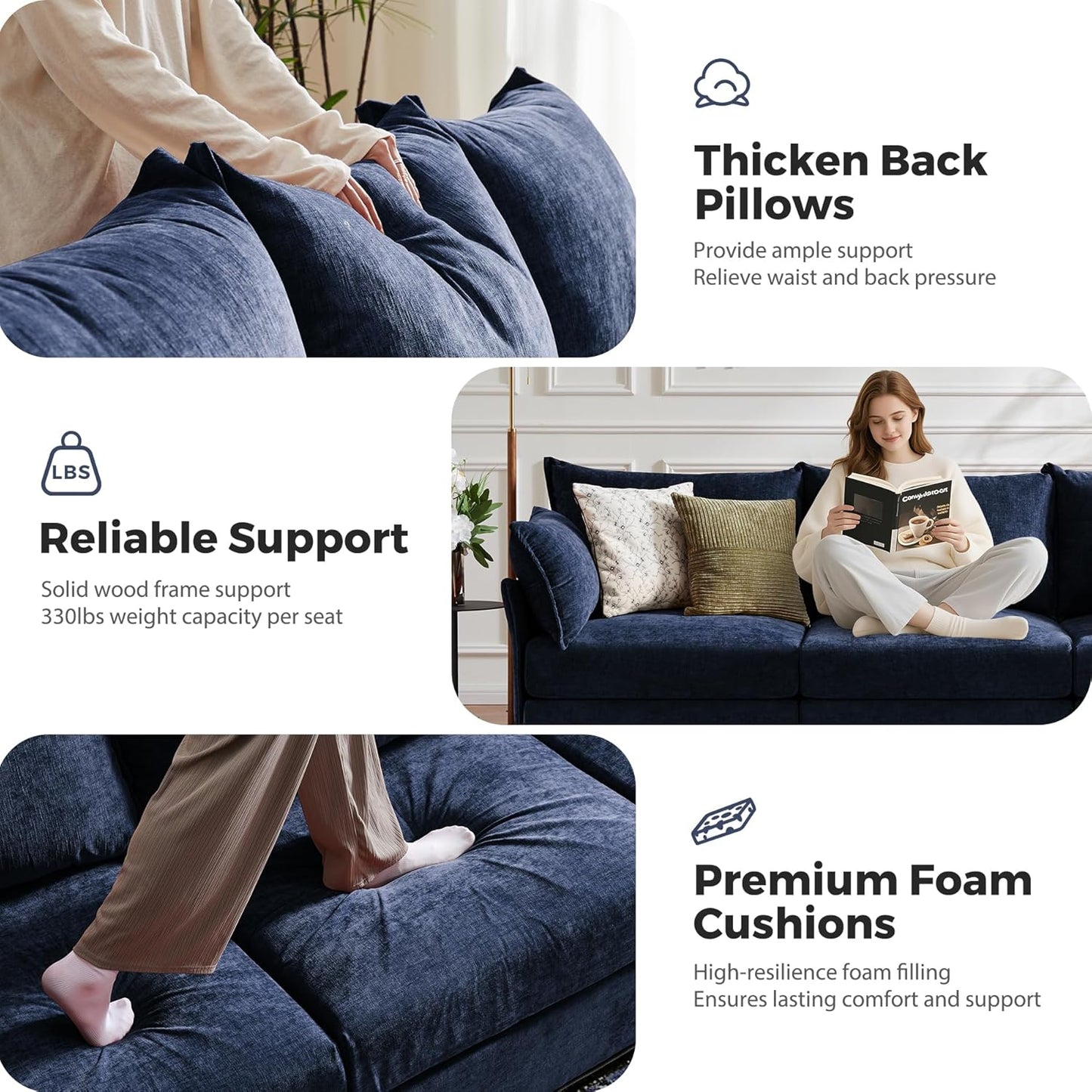 134.6" Oversized Modular Sectional Sofa, Large 7 Seater U Shaped Couch with Storage Ottoman with Reversible Chaise Deep Seat for Living Room, Apartment - Chenille Blue