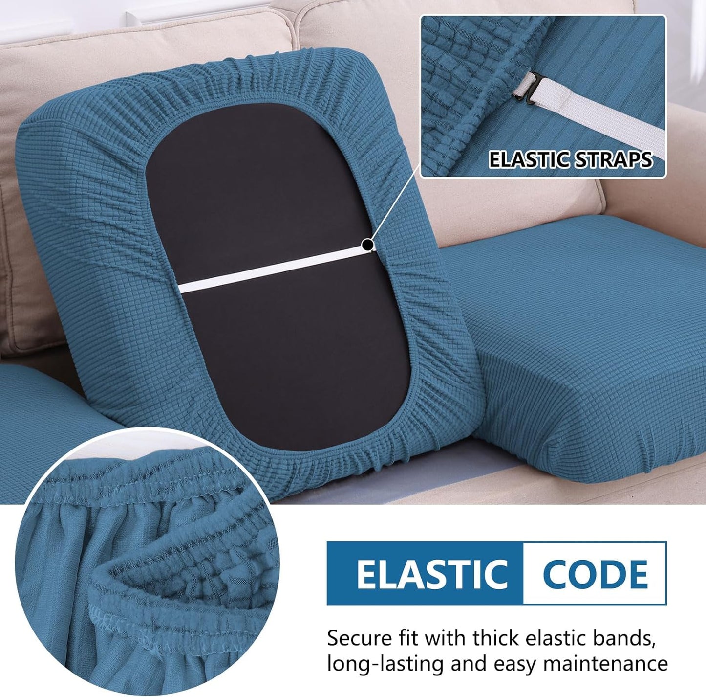 hyha Waterproof Couch Cushion Covers for Pets, Non Slip Sofa Seat Cover for Dogs Washable, Soft Thick Stretch Jacquard Fabric, Sofa Slipcovers with Elastic Bottom (1 Piece for Backrest L, Blue)