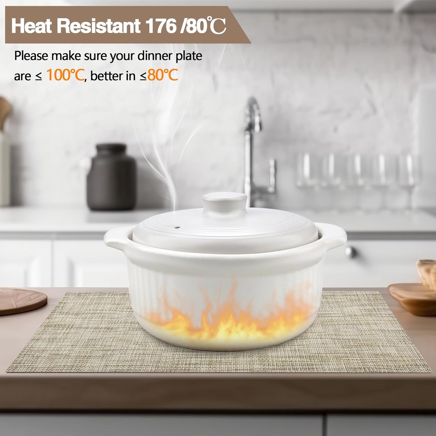 Placemats Set of 4 - Easy Clean Washable Vinyl Placemats - Wipeable Heat Resistant Table Mats for Dining Table - 17.7x11.8 Inch (4, Gray & Gold Two-Tone)