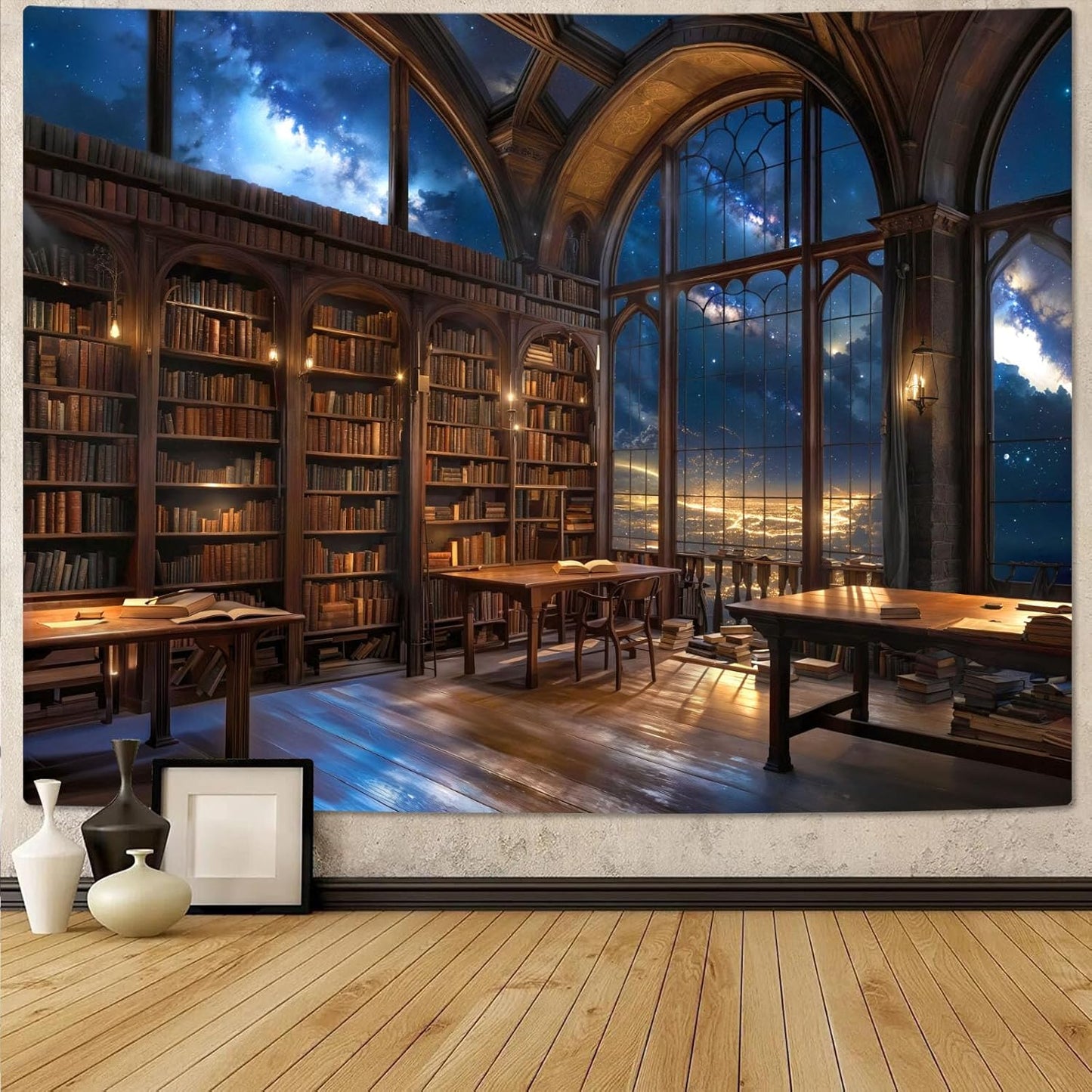 Accnicc Gothic Library Tapestry Vintage Medieval Bookshelf Tapestries Wall Hanging Fantasy Space Academia Book Large Tapestry for Bedroom Living Room Dorm Classroom 80 x 60 inch