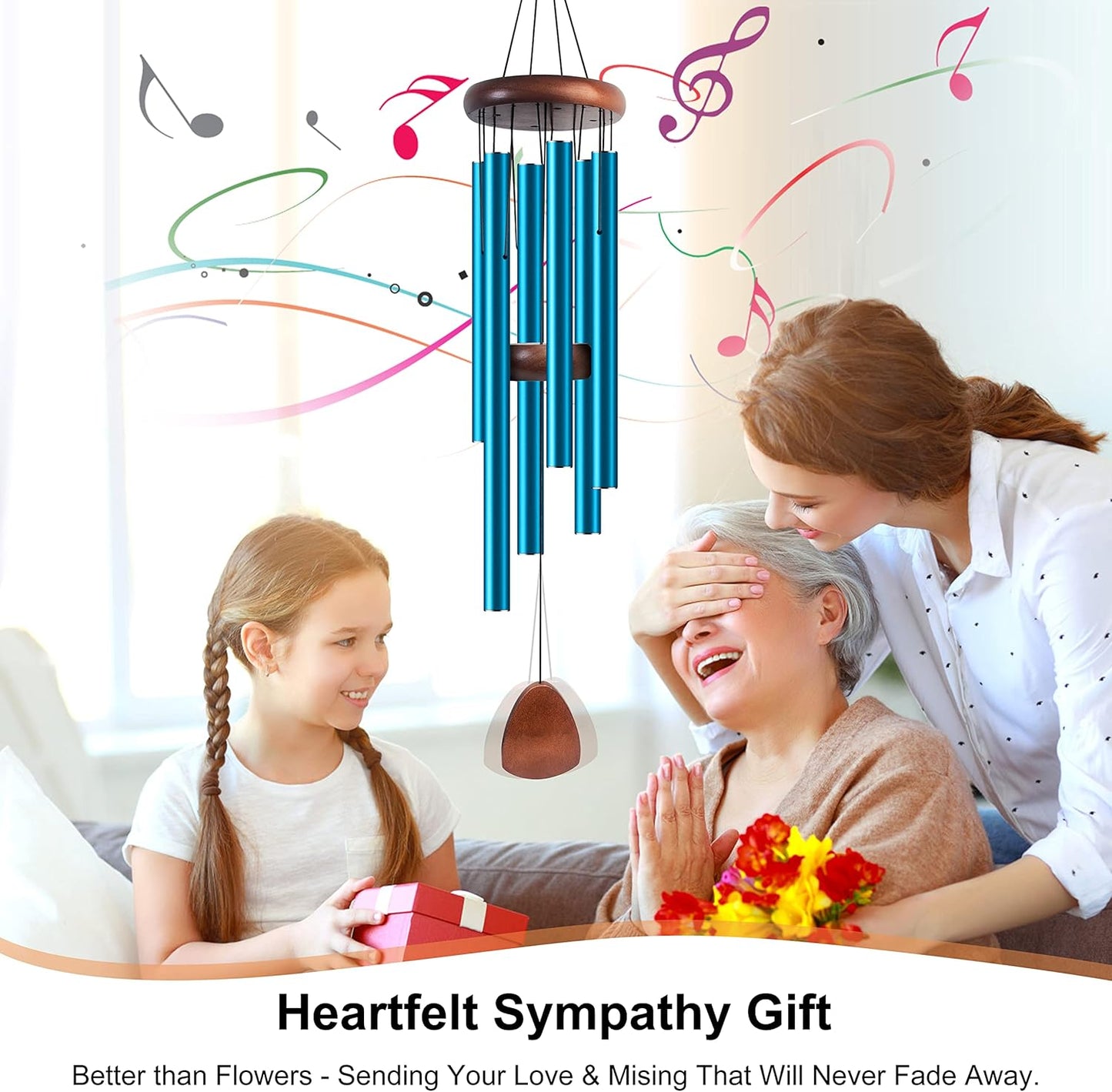 Large Aluminium Wind Chimes 37 Inches to Create a Zen Atmosphere Suitable for Outdoor, Garden, Patio Decoration. Classic Wind Chimes with Wind Catcher Suitable as A Gift for Unisex(Blue)