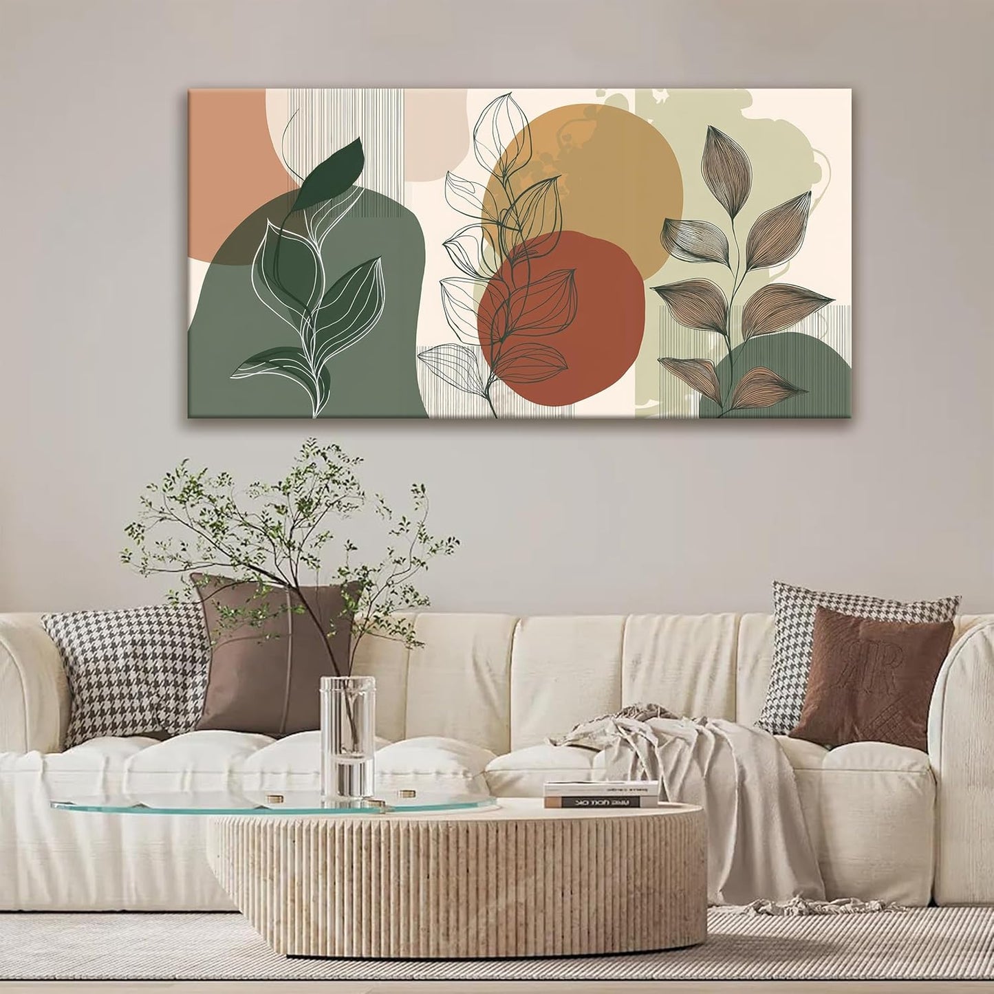 Tsomzxng Canvas Art Wall Decor Abstract Boho Wall Art For Living Room Modern Century Canvas Prints Paintings Pictures Green Botanical Bohemain Wall Art For Hotel Home Wall Artwork 24x48 Inch