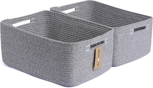 Large Storage Baskets for Shelves, Closet Organizers Bins for Clothes Blanket Towels, Baby Nursery, Toy Baskets Box, Woven Rope Baskets, 17 x 13 x 7.5”, 2 Packs Mixed Grey