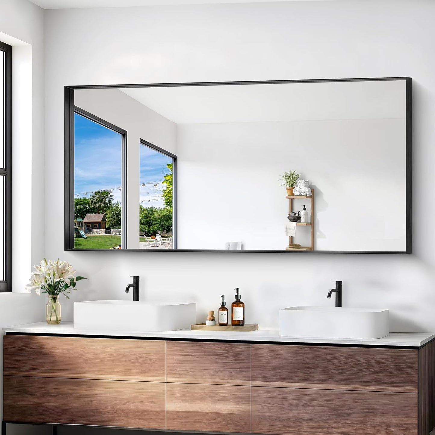 Black Bathroom Mirror, 30x60 Inch Rectangular Deep Frame Mirror, Large Wall Mounted Bathroom Vanity Mirror Over Sink for Bedroom,Restroom, Living Room, Hangs Vertically or Horizontally