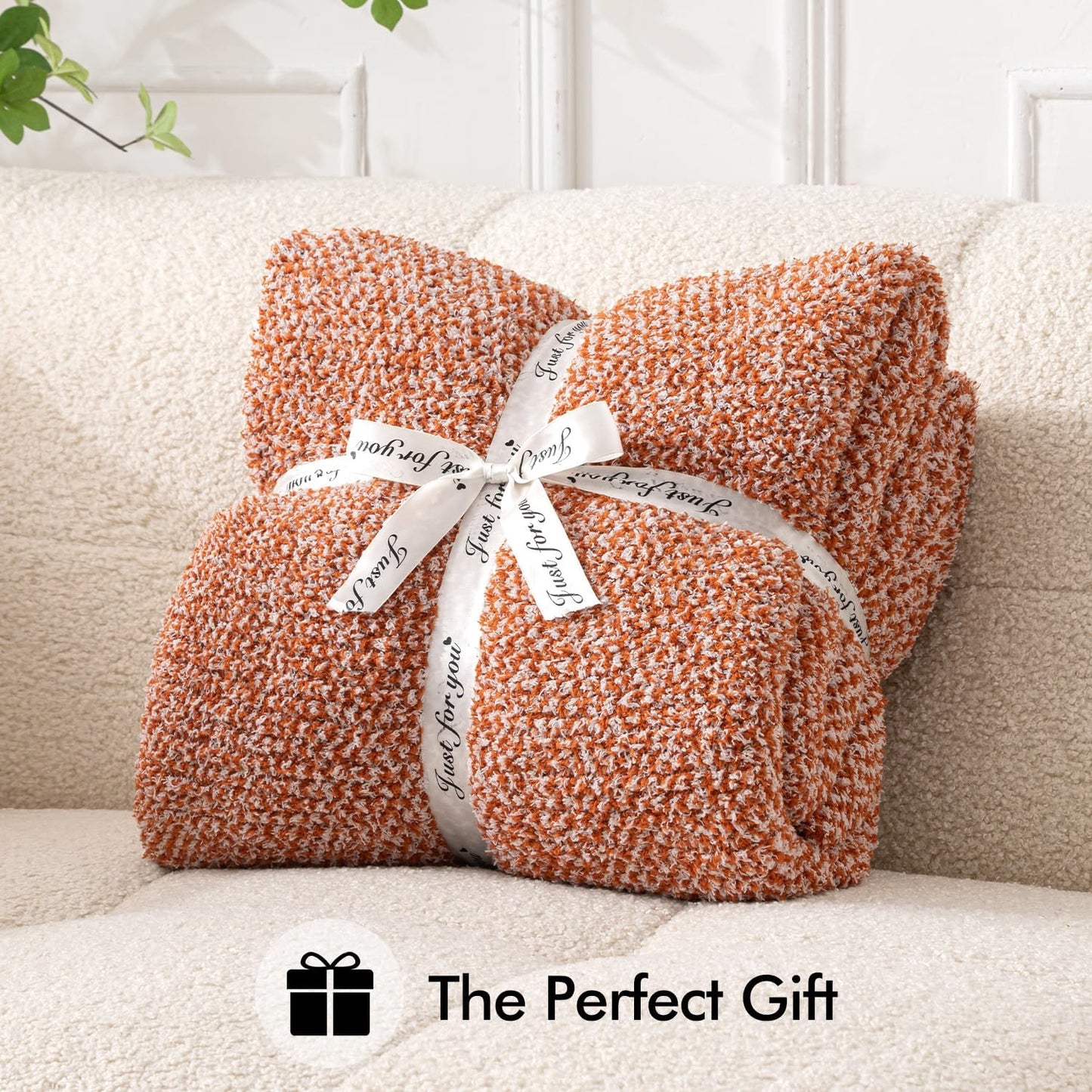 MIULEE Fall Burnt Orange Super Soft Throw Blanket for Couch, Cozy Fluffy Warm Throws Knit Blankets for Sofa, Bed, Chair, Living Room, Camping, Picnic, 50 x 60 inch