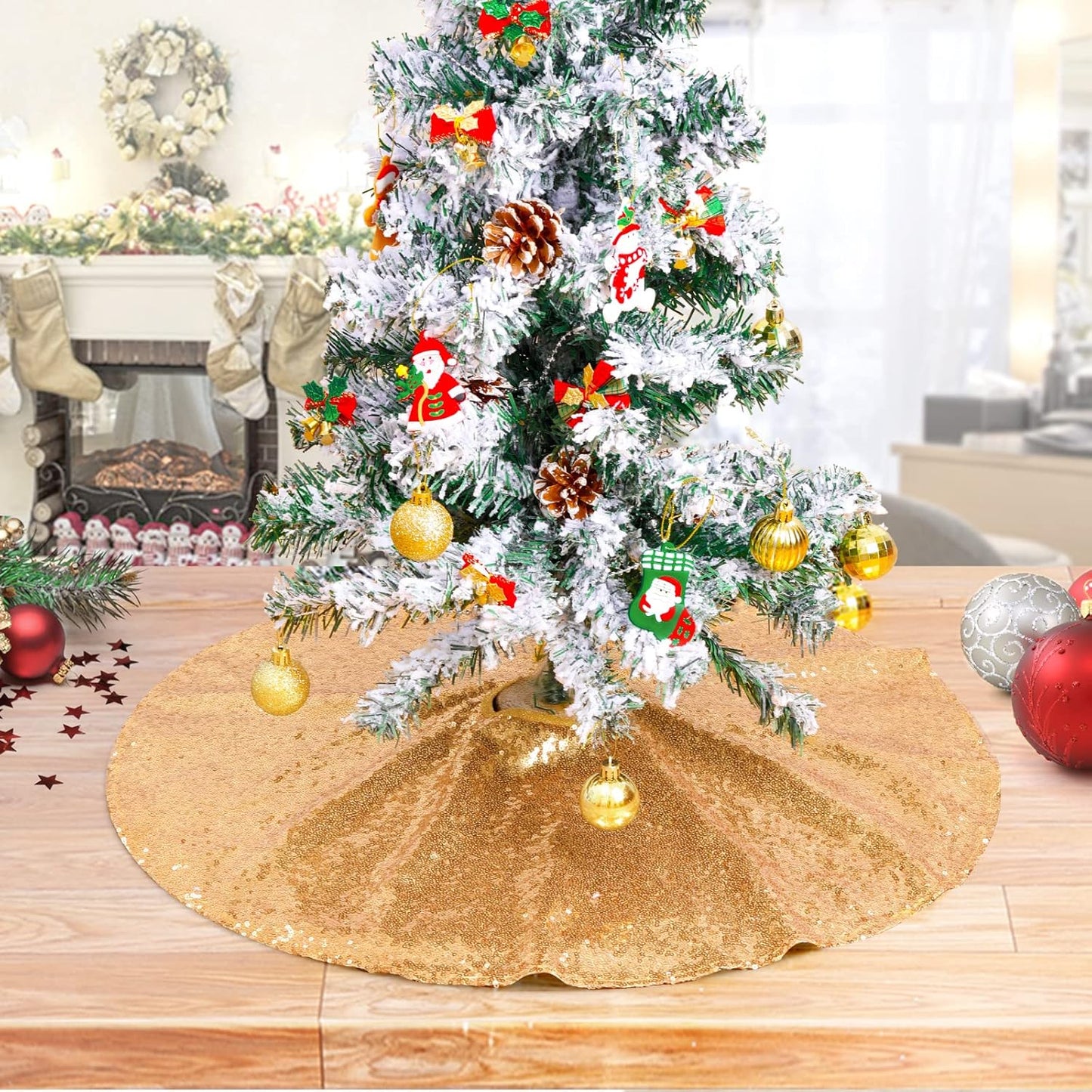 Christmas Tree Skirt 24 Inch Gold Sequin Tree Skirt Small Tree Skirt for 4 Foot Tree Christmas Decorations
