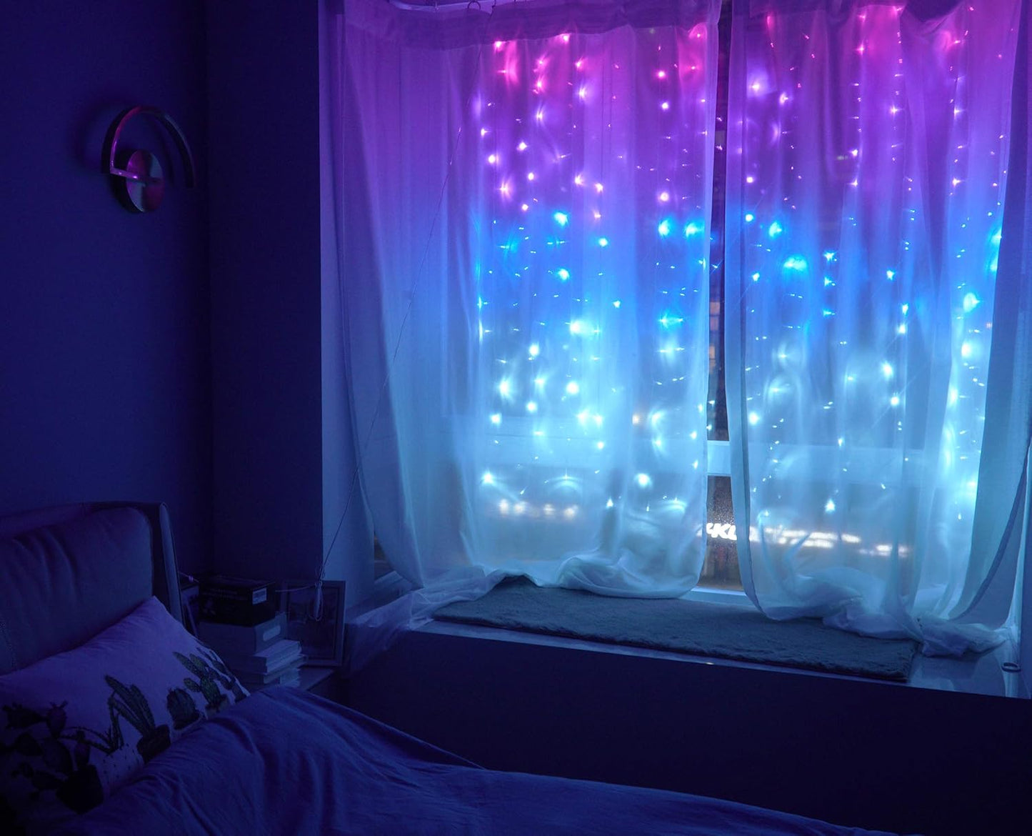 Curtain Lights Pink Purple Blue Ombre Fairy Light with Remote Ombre Rainbow LED String Curtain Lights for Girls Room Purple Twinkle Fairy Light Mermaid Unicorn Frozen Decor Teen Girl Room