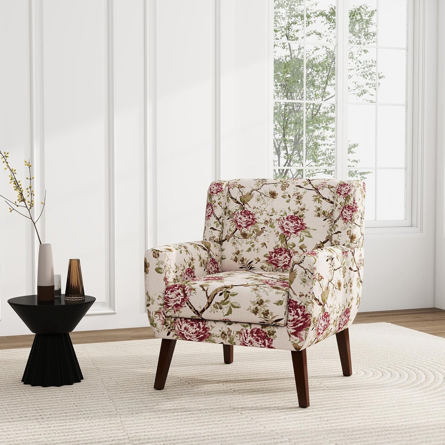 UIXE Floral Accent Chair, Modern Upholstered Armchair in Fabric for Living Room, Comfy Club Arm Chairs Single Sofa Button Tufted Bedroom Reading Seat - Pattern Floral, Set of 2