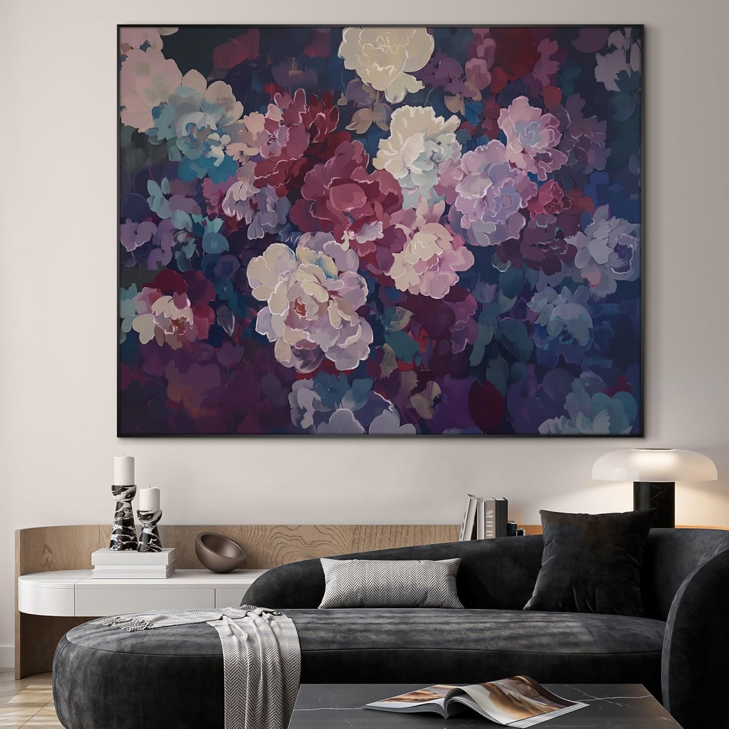 SIGNWIN 46"x60" Extra Large Framed Wall Art Bold Peony Bloom in Colorful Impressionist Style, Lush Floral for Home Living Room Bedroom Decor (Frame Assembly Required)