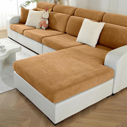 Sectional Couch Covers for L Shaped Sectional Sofa (Left or Right Facing) – Softer Chenille Sofa Covers Washable, Non-Slip Stretch Chaise Slipcover (Only 1PC Chaise Cushion Cover, Khaki)