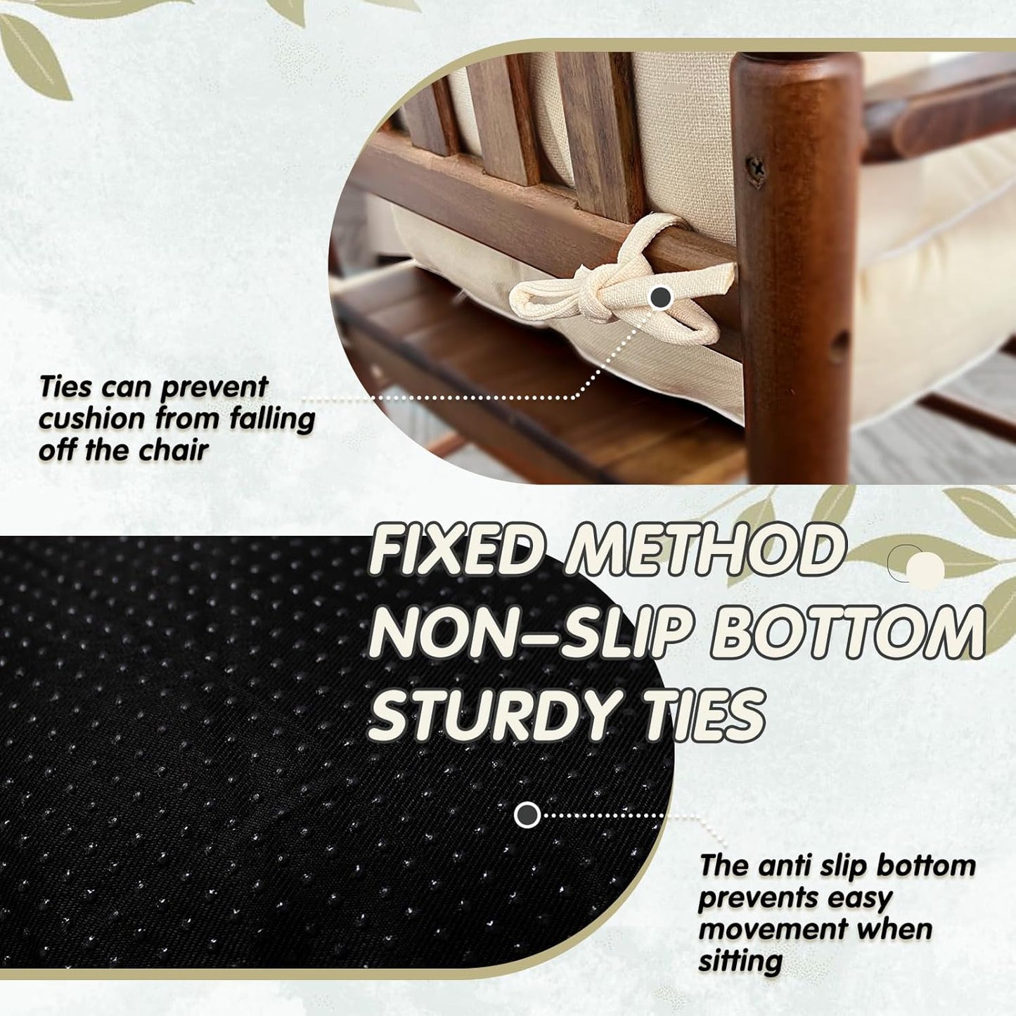 YZ HOME Rocking Chair Cushion, Set of Thicken Seat & Back Chair Cushions with Memory Foam, Non-Slip Chair Pad with Ties for for Indoor&Outdoor Rocker, Beige, 22x17x5/17x17x5