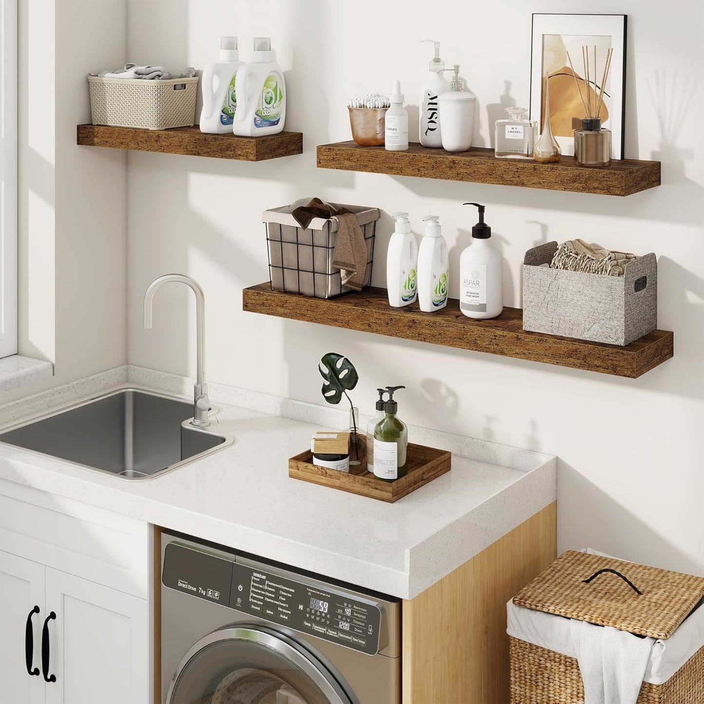 fuqing Floating Shelves for Wall, Bathroom Shelf Wall Mounted for Storage, Shelves with Invisible Bracket for Bedroom, Kitchen, Living Room, Farmhouse Small Book Shelf, 40 Inch Set of 2, Rustic Brown