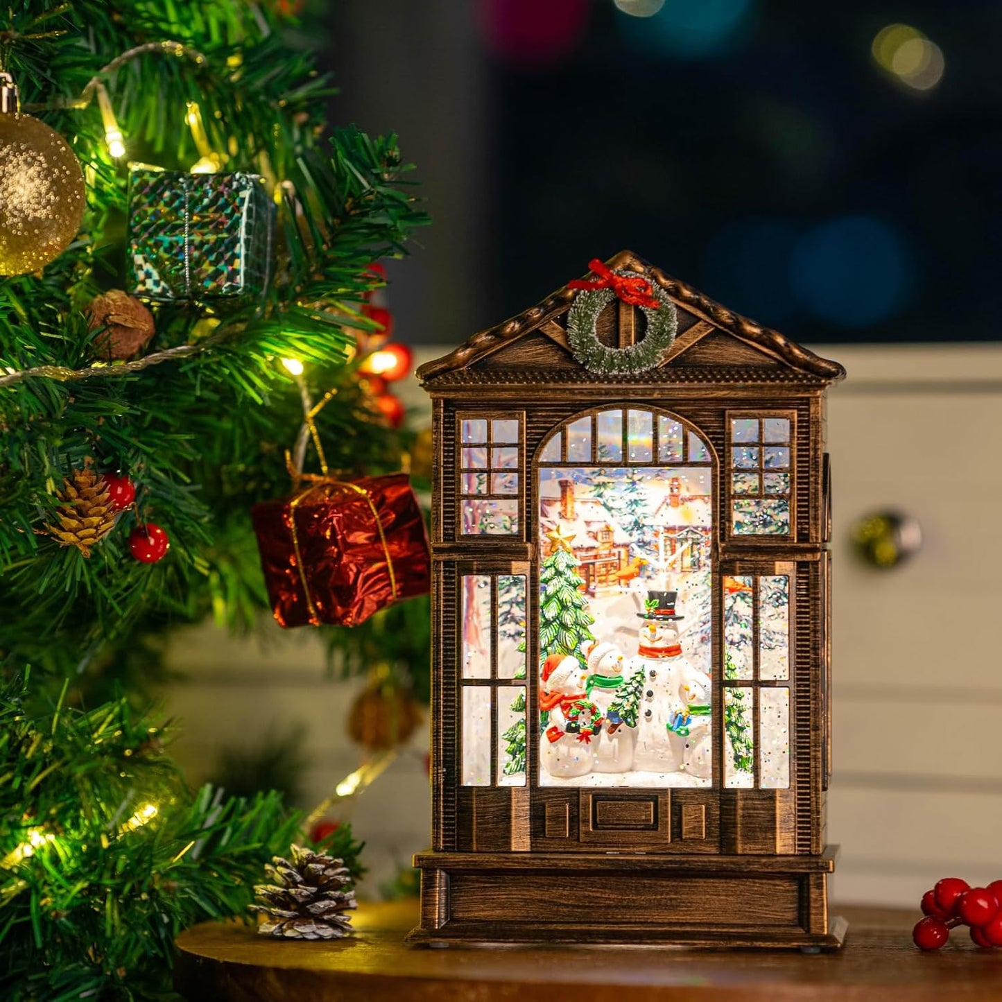 Christmas Snow Globe Swirling Glittering Snowman Choir Manger Scene, USB Lined/Battery Operated Lighted Water Lantern for Christmas Festival Decoration Gifts