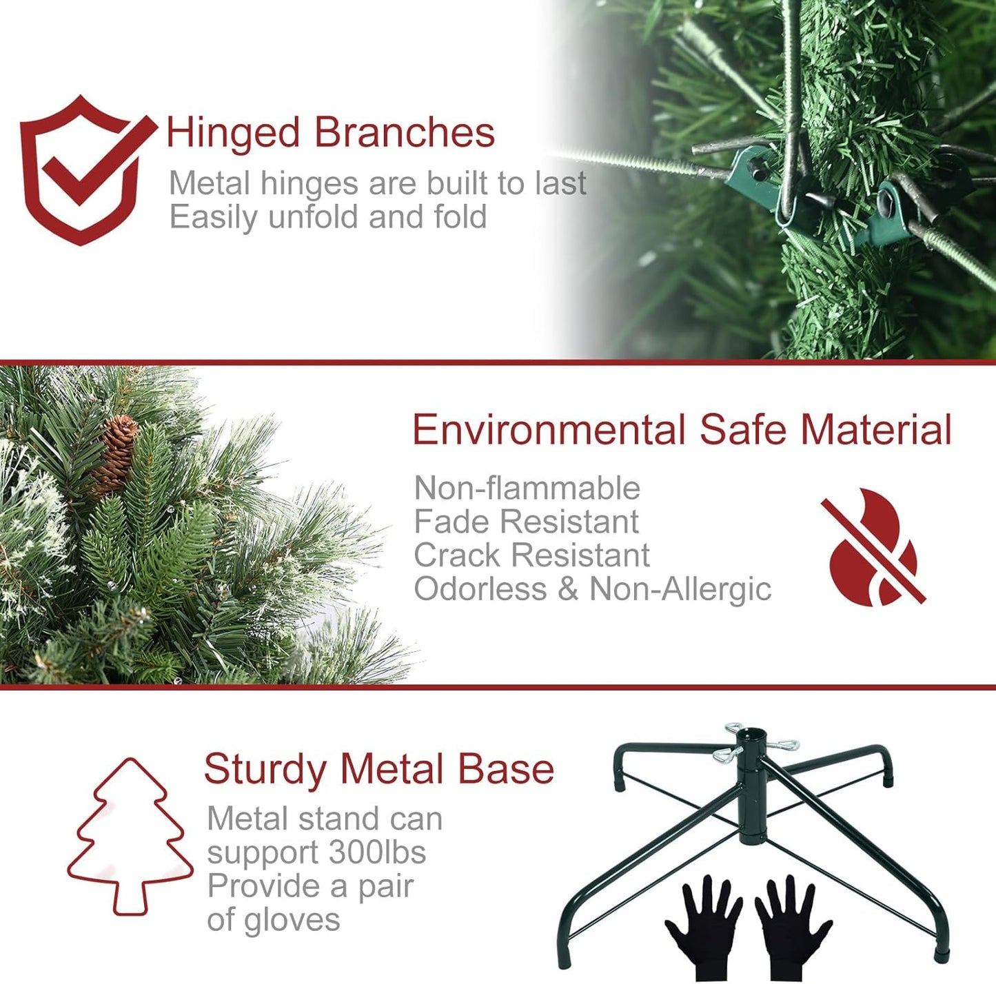 Kadunmina 7.5ft Prelit Christmas Tree, Artificial Carolina Pine Christmas Tree with 750 Warm White Lights, Pine Cones, 1645 Branch Tips and Metal Stand for Home, Office, Holiday Party Decoration