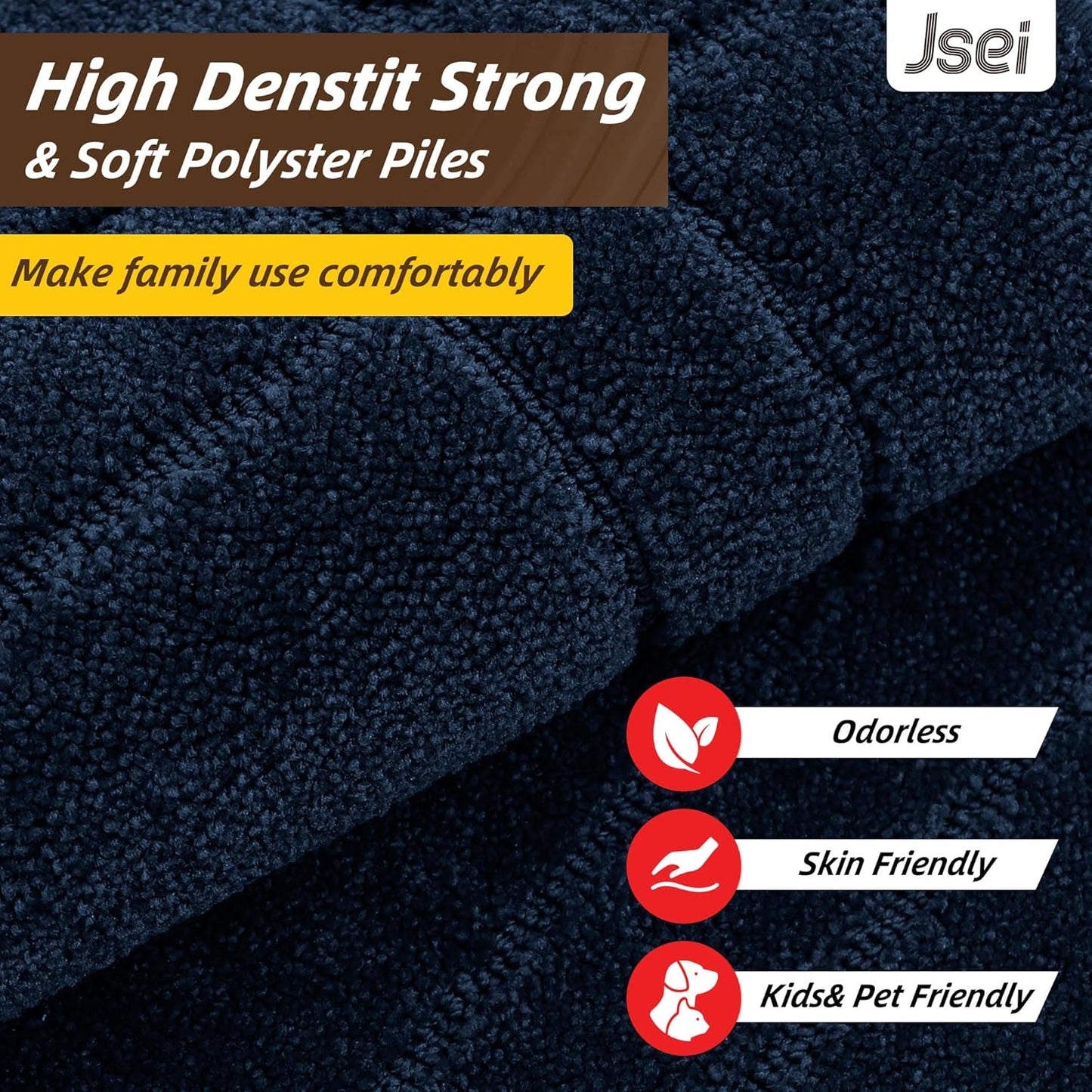 JSEI Entryway Rugs Doormat 20"x32", Non-Slip Dirt Trapper Door Mats Indoor, Washable Absorbent and Stain Resist Welcome Floor Mat for Front Door, Dog Door Mat, Muddy Wet Shoes & Paws, Navy Blue