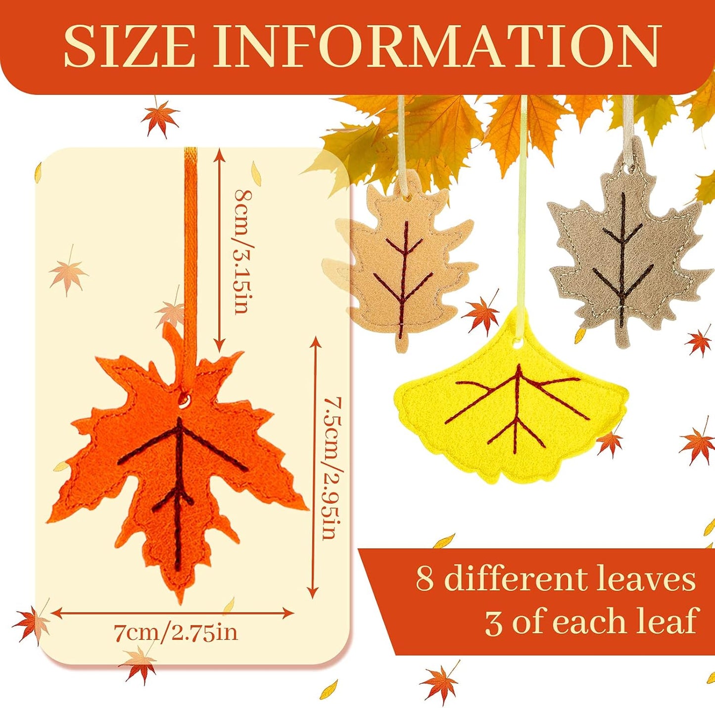 Tegeme 24 Pieces Thanksgiving Felt Ornaments Fall Hanging Decoration for Tree Maple Leaf Cutouts Decor for Thanksgiving Theme Family Party Indoor Outdoor Decor