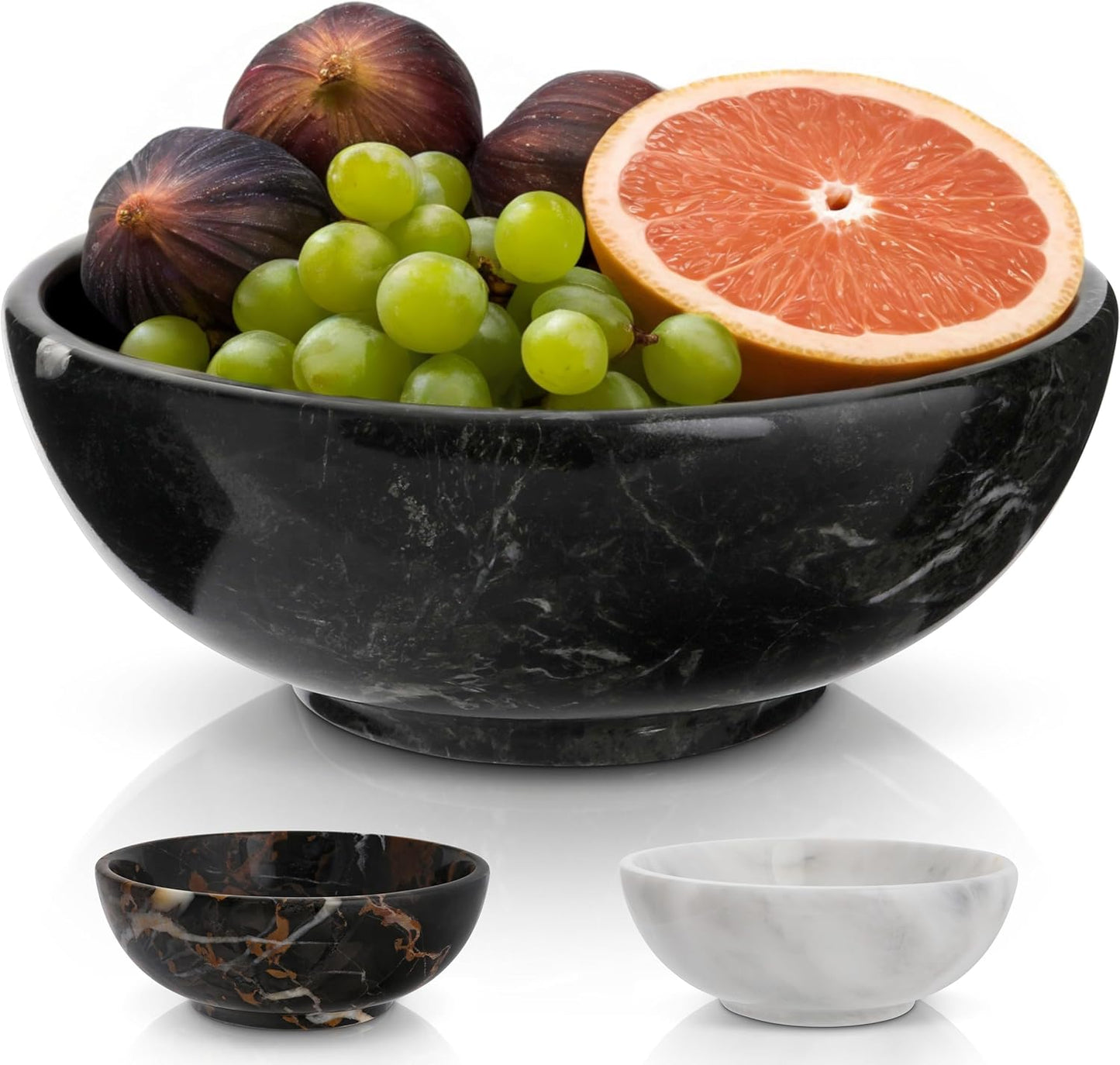 Gusto Nostro 8" Luxury Black Marble Decorative Bowl for Coffee Table - Elegant Modern Fruit Bowl for Kitchen Counter - Heavy Stone Entryway Catch all for Keys, Jewelry, Potpourri Holder Centerpiece