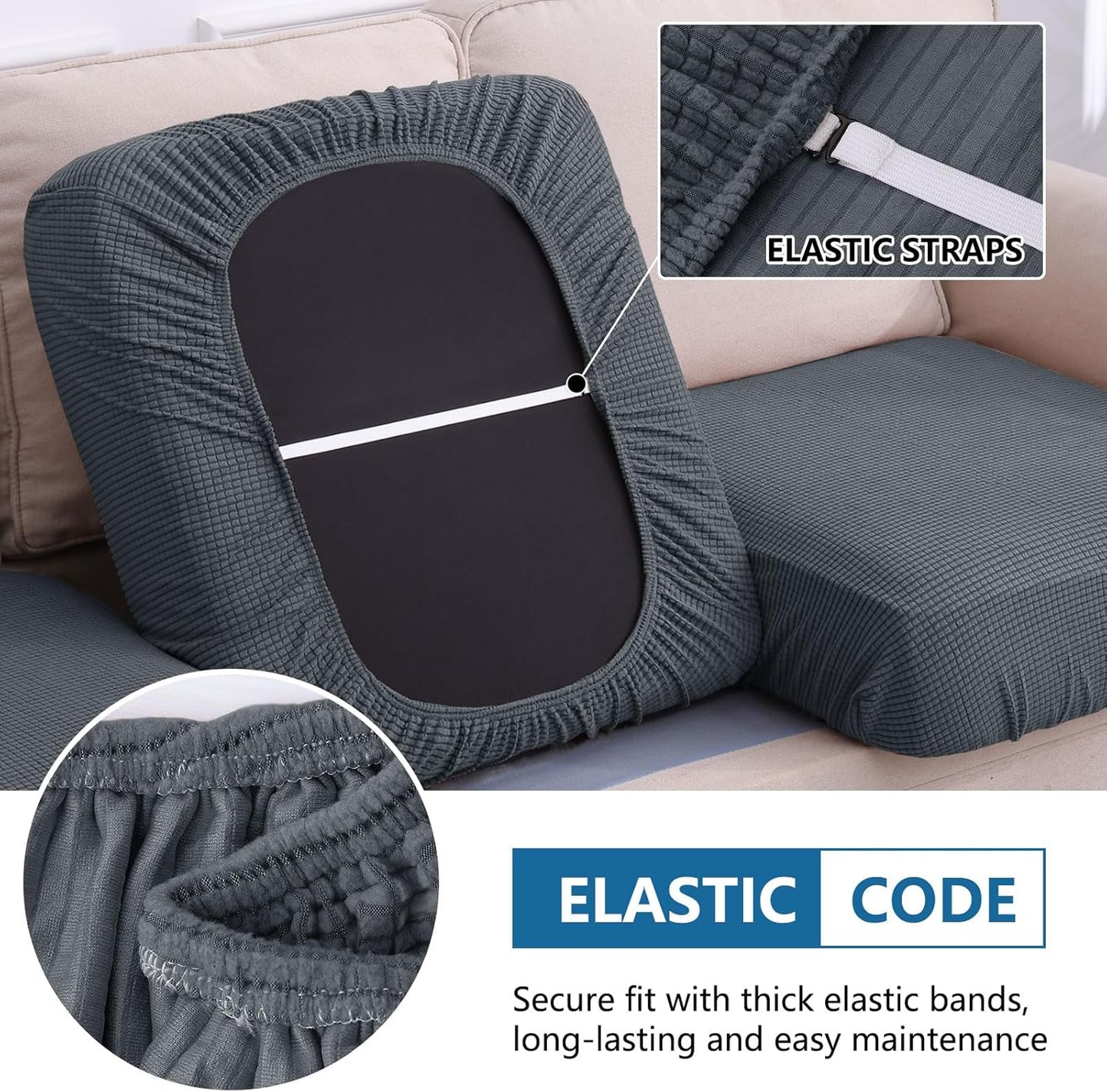 hyha Waterproof Couch Cushion Covers for Pets, Non Slip Sofa Seat Cover for Dogs Washable, Soft Thick Stretch Jacquard Fabric, Sofa Slipcovers with Elastic Bottom (1 Piece for Backrest L, Grey)