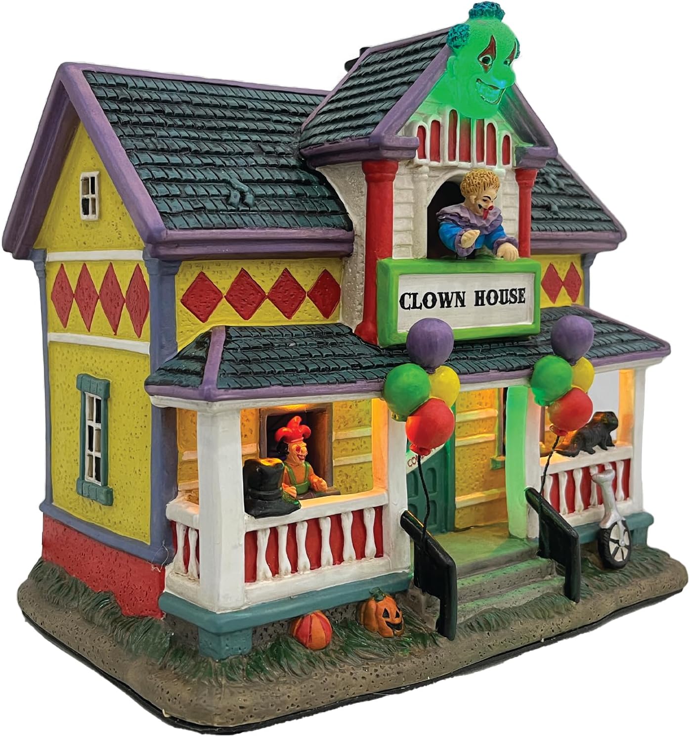 Clown Halloween Village | Spooky Town Collection Accessories Figurines on House | Porcelain with Multi-Color LED | 8.86 Inch