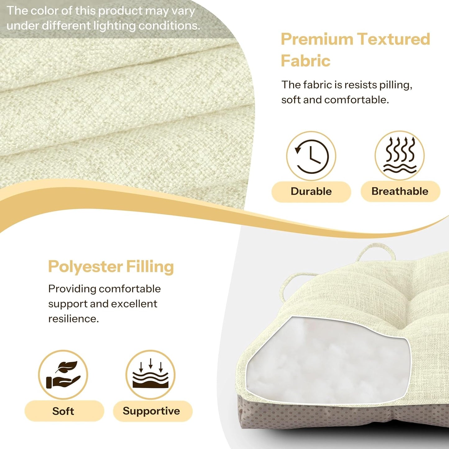 Non Slip Chair Cushions for Dining Chairs Set of 4 Kitchen Chair Cushions 18"x18"x3" Turfted Chair Pads Comfortable and Soft Seat Cushion with Ties, Beige