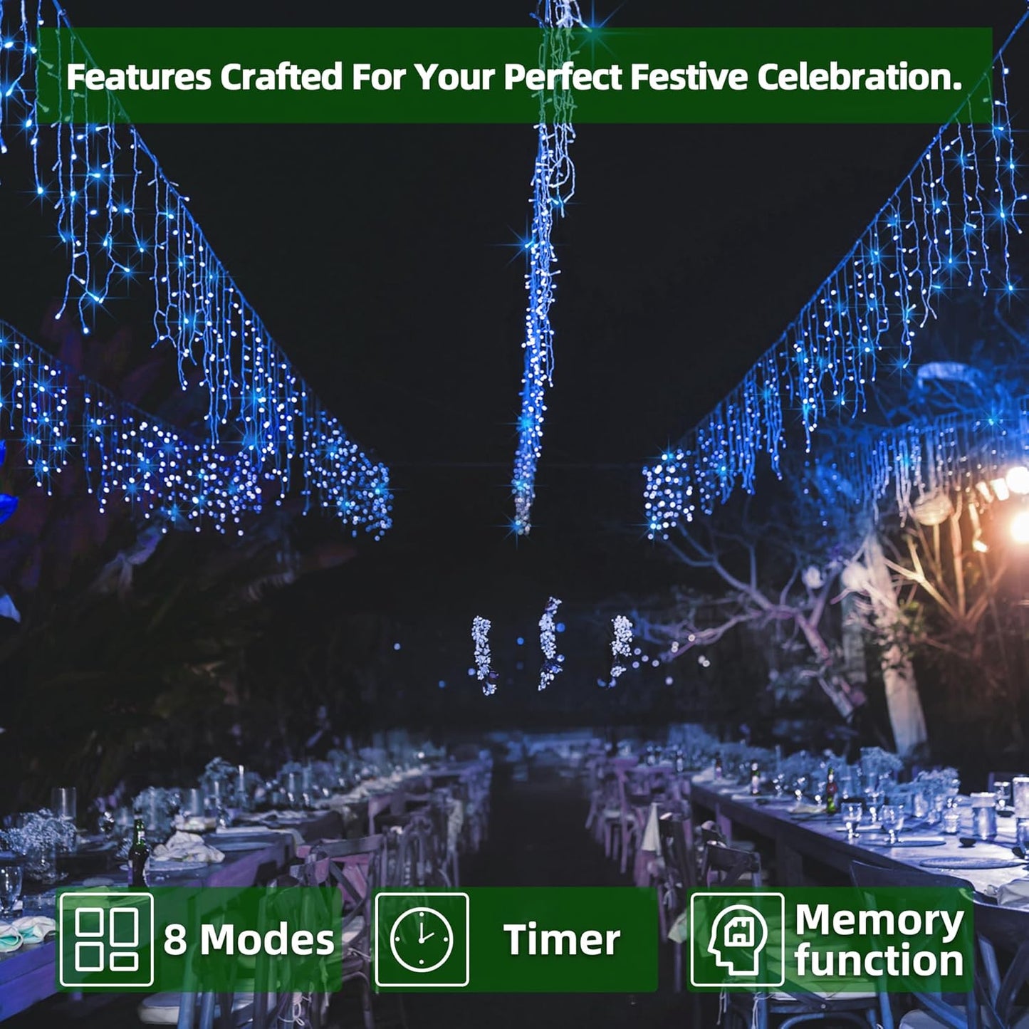 1620 LED Christmas Lights with 360 Drops,164ft 8 Modes Fairy Hanging String Lights with Time Waterproof, Plug-in Hanging String Lights for Holiday Wedding Party Christmas Decor (Blue)