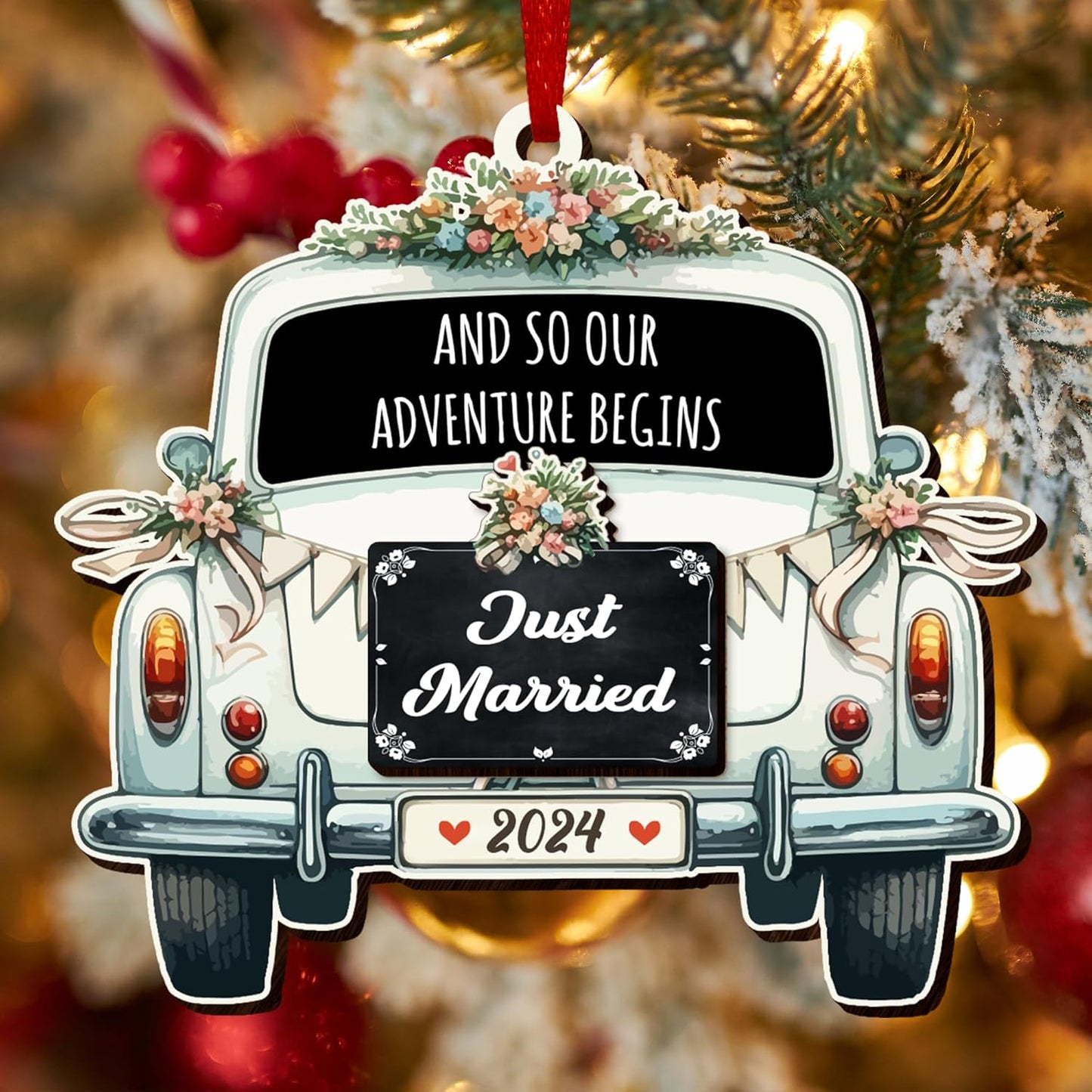 OASSIE Wedding Gifts for Couples 2025 - Christmas Ornaments, Just Married, Wedding Gifts for Newlyweds, Couple, Men, Women, Bridal Shower - Christmas Decorations Wooden Ornaments