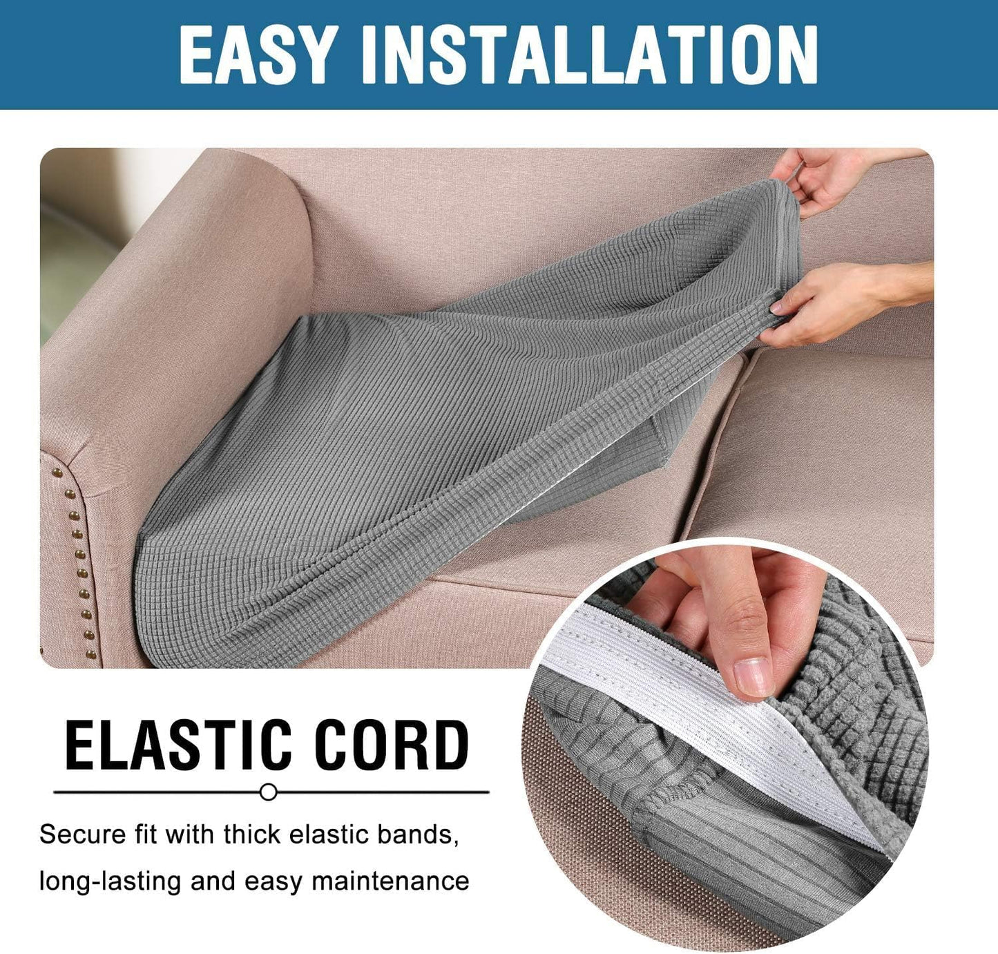 H.VERSAILTEX Super Stretch Individual Seat Sofa Covers Couch Slipcover Sets Thick Jacquard Textured Twill Fabric (2 Piece Medium Cushion Covers, Dove)