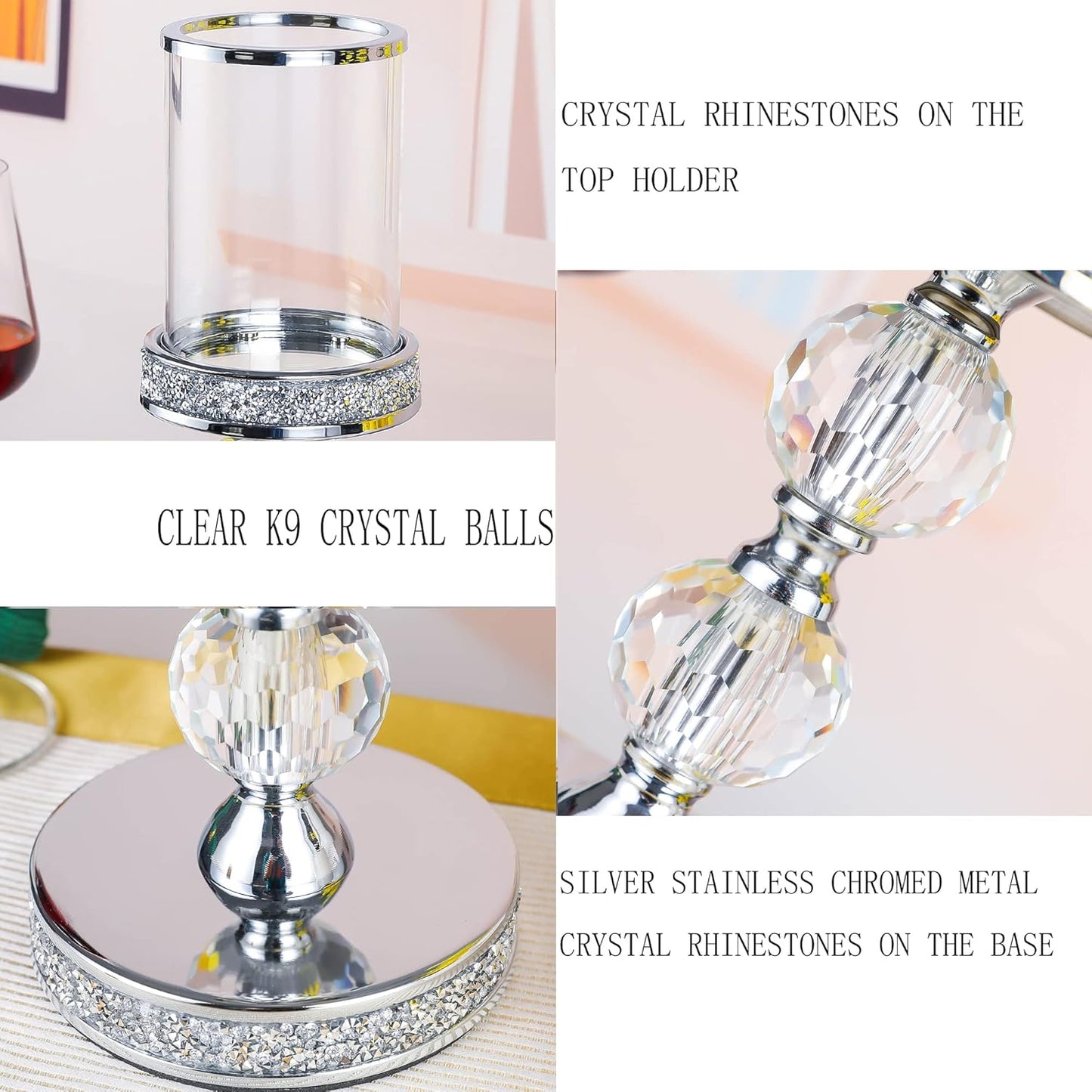 Candle Holders for Pillar Candle, Pillar Crystal Candle Holders, Candlesticks Holder for Wedding, Dining Coffee Table, Centerpieces, Home Decor CH00XM