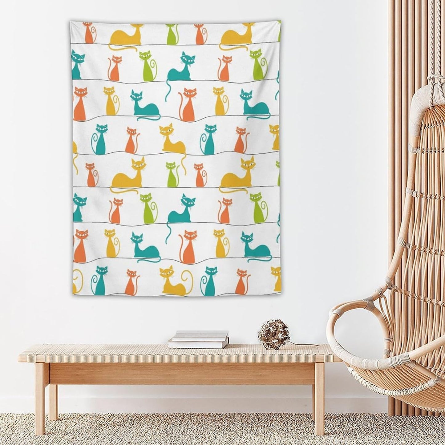 ICMOLYYENLO Boho Medieval Cat Tapestry, Abstract Atomic Starburst Geometric Aesthetic Art Wall Hanging For Bedroom Living Room Dormitory 40x60 Inches