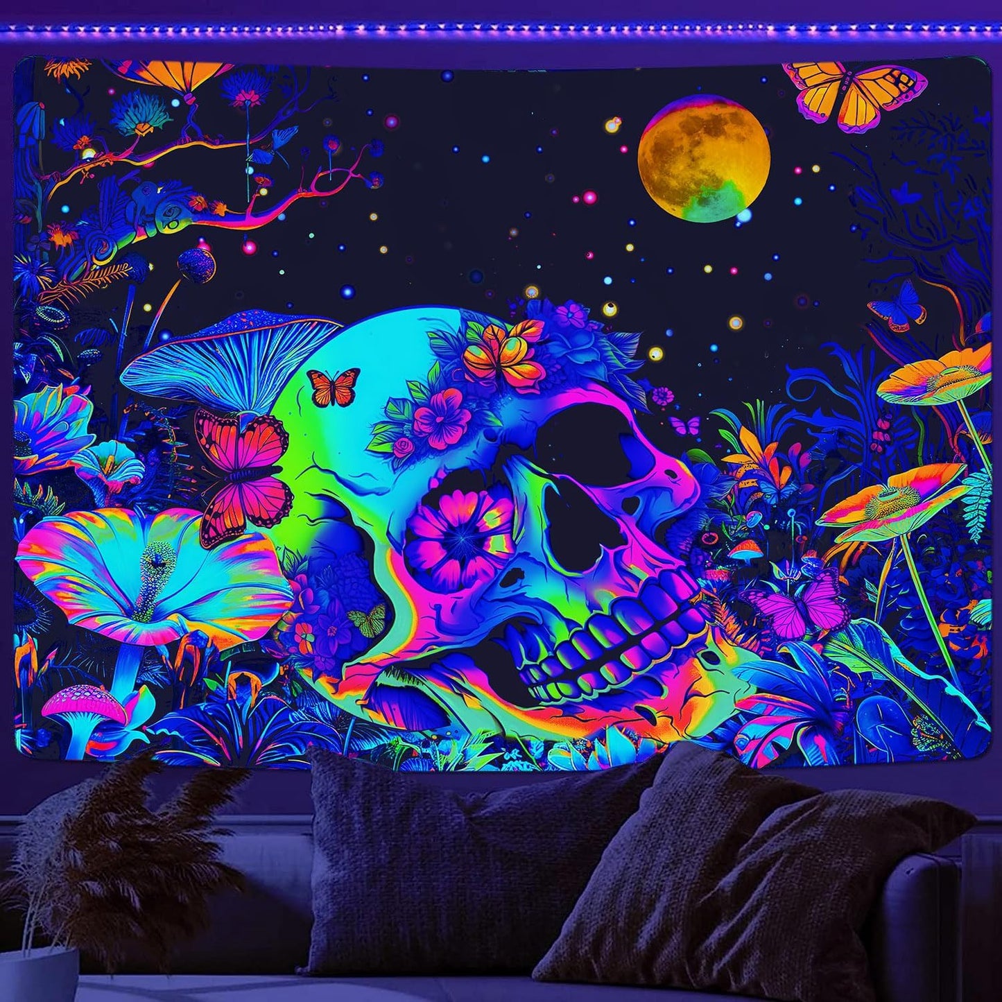 Xiaoput Skull Skeleton Tapestry for Bedroom, Glow in the Dark Black Light Poster, 60x40IN