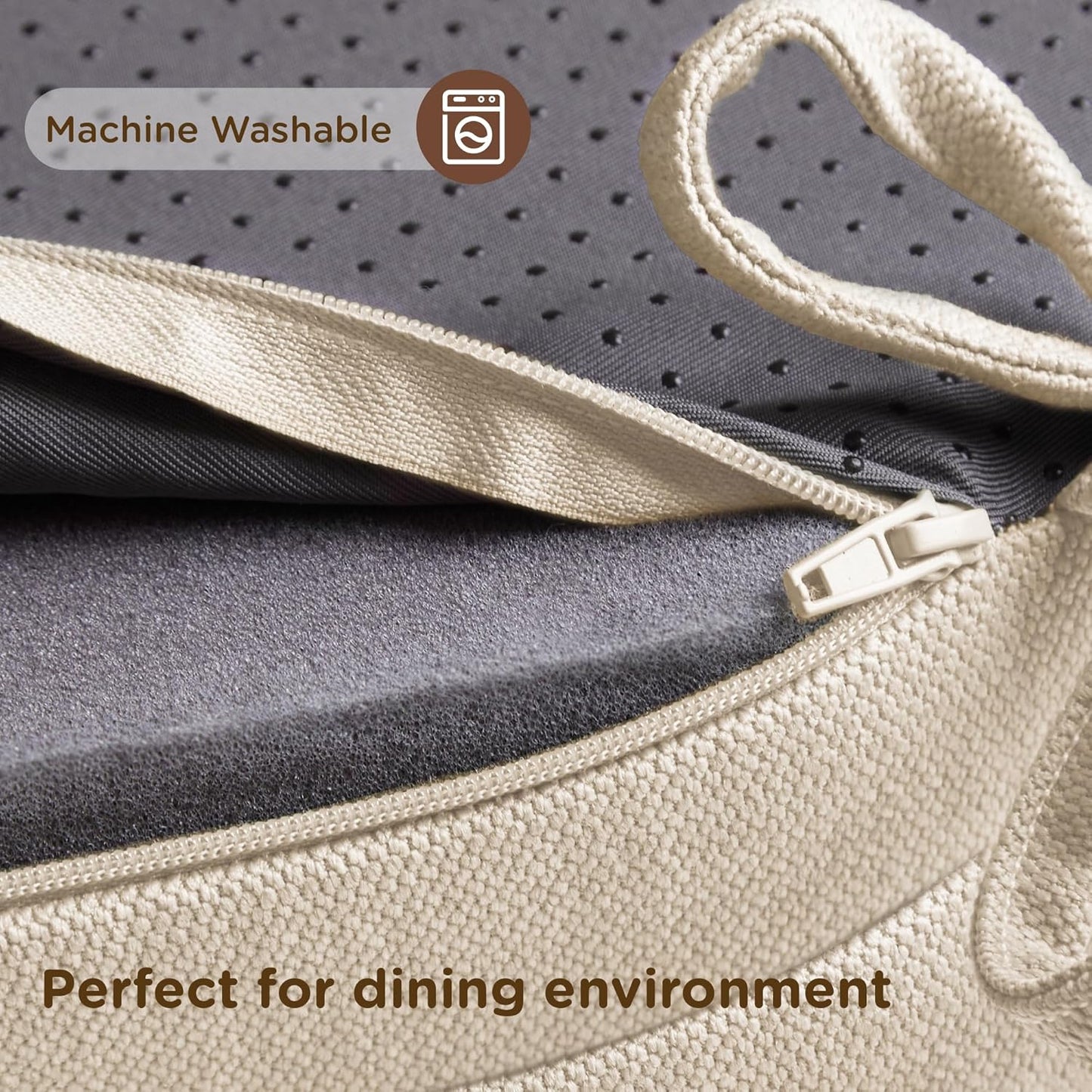 Codi Dining Chair Cushions 2 Pack, Thick Chairs Pads for Indoor Kitchen Room - Washable, Non-Slip Memory Foam Seat Cushion with Ties, 16.5"x16.5"x 3.5", Set of 2, Beige