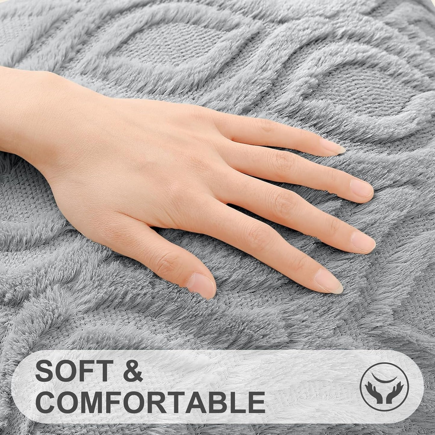 decorUhome Fall Throw Pillow Covers 16x16 Inch Set of 2, Soft Plush Decorative Faux Fur Grey Solid Couch Pillow Covers, Accent Farmhouse Neutral Square Euro Pillow Cases for Sofa Bed Living Room