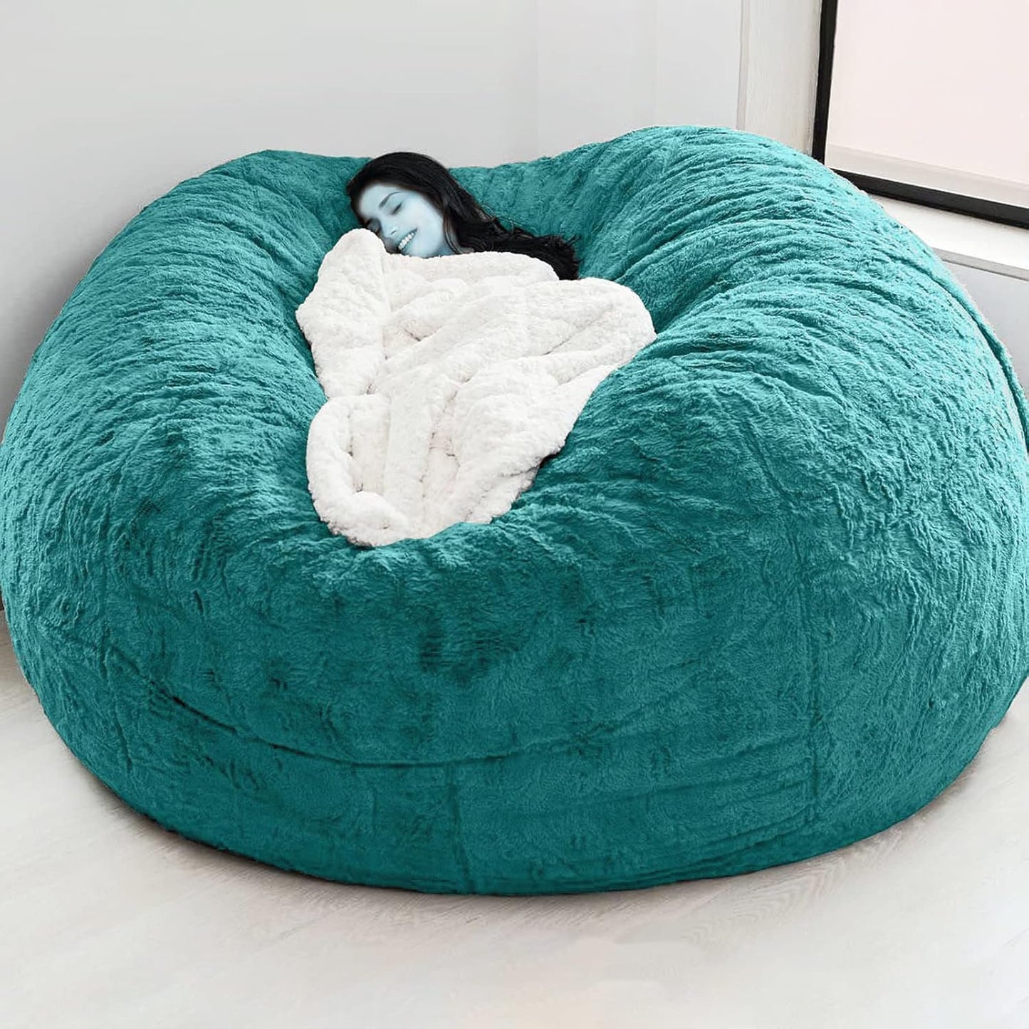 Big Huge Giant Bean Bag Chair for Adults, (No Filler) Bean Bag Chairs in Multiple Sizes and Colors Giant Foam-Filled Furniture - Machine Washable Covers, Double Stitched Seams (Peacock Blue,5FT)