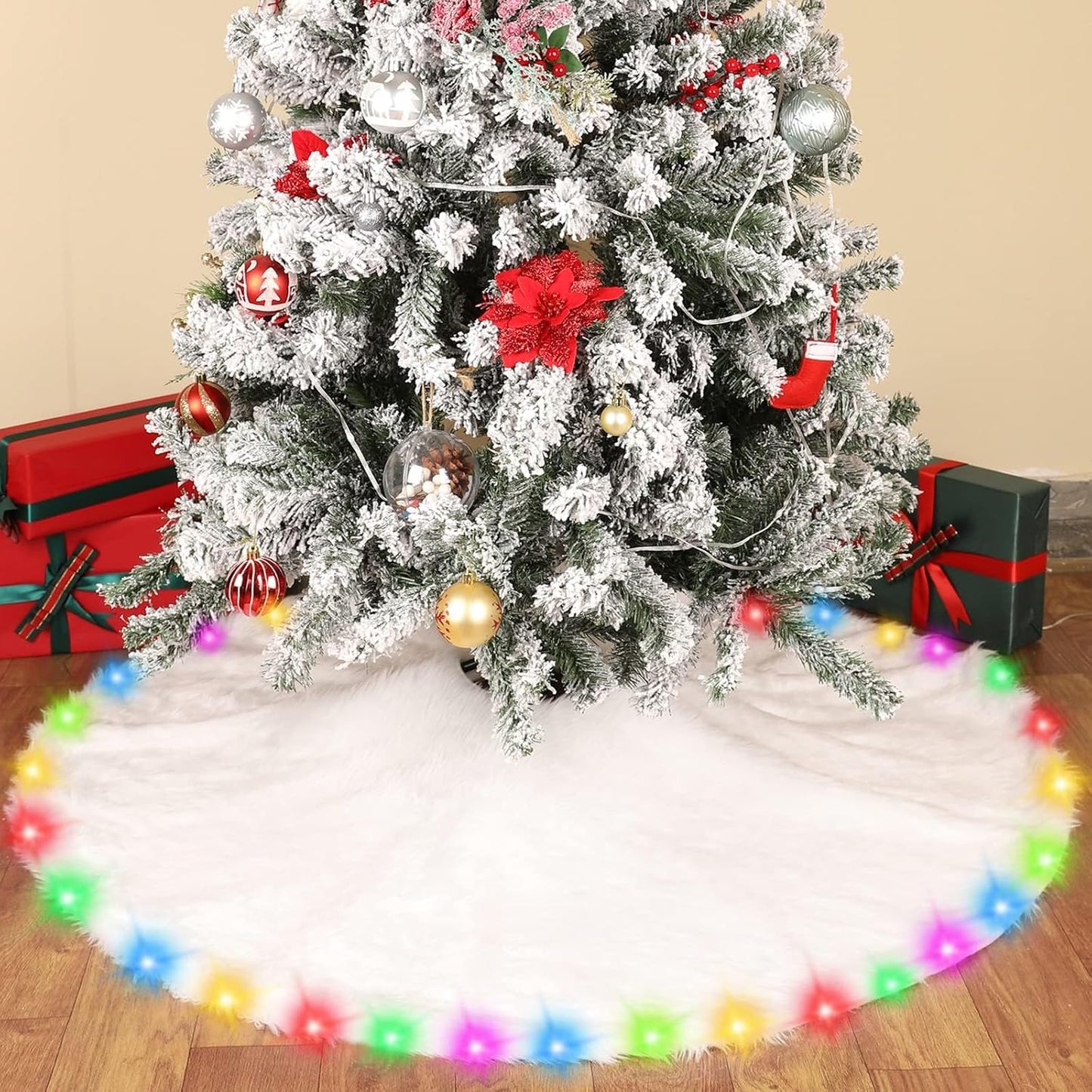 N&T NIETING 30 Inch Luxury Faux Fur Christmas Tree Skirt Soft Snow White Tree Mat Christmas Decorations Xmas Holiday Tree Skirts
