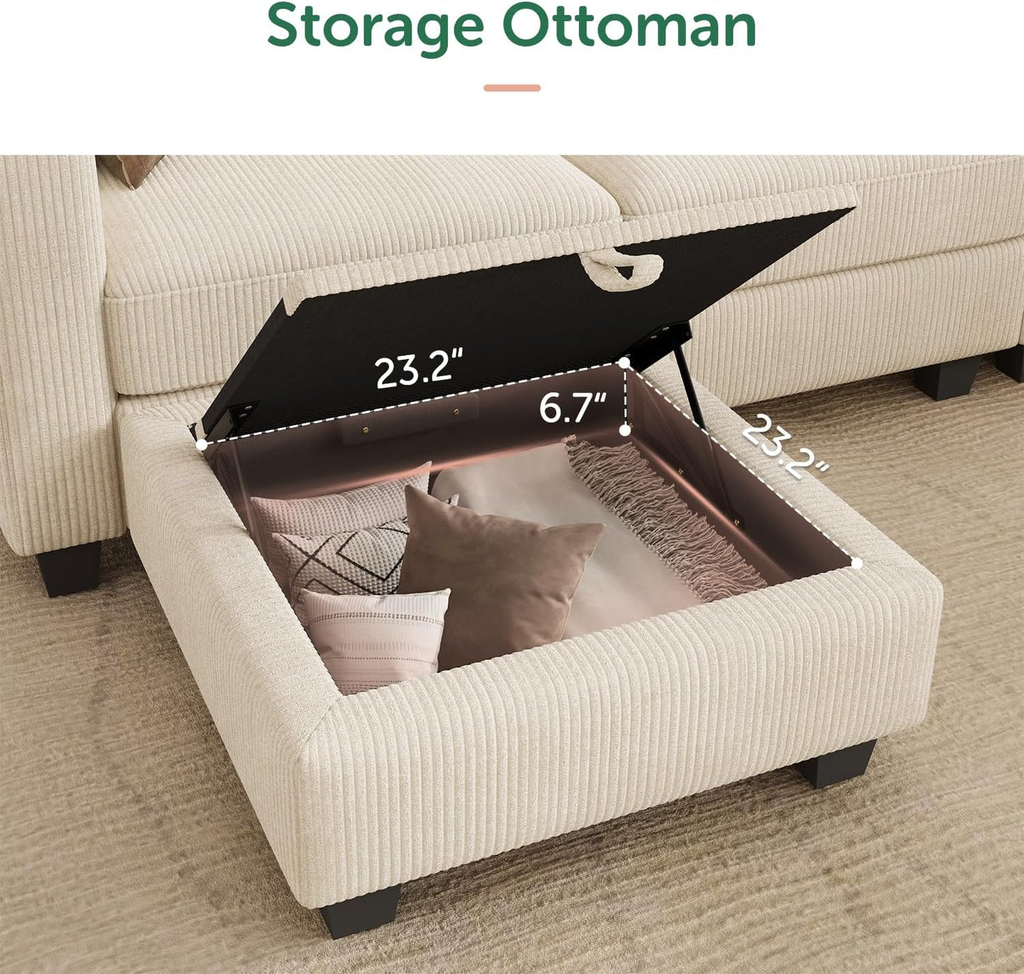 HONBAY Corduroy Modular Sectional Couch with Storage L-Shaped Sectional Couches for Living Room 6 Seater Modular Sectional Sofa, Beige