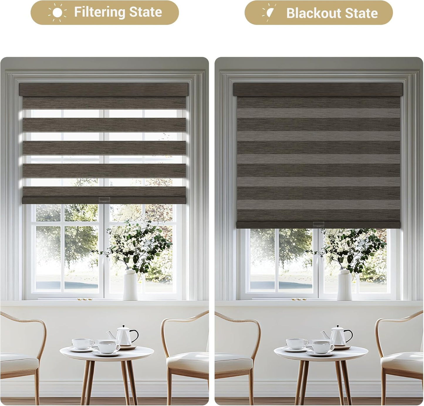 Cordless Zebra Blinds for Windows, Blackout Interior Blinds,Easy to Install,UV Protection,for Offices and Home,Custom Roller Shades, Mousse Dark Bown,47" W x 48" H