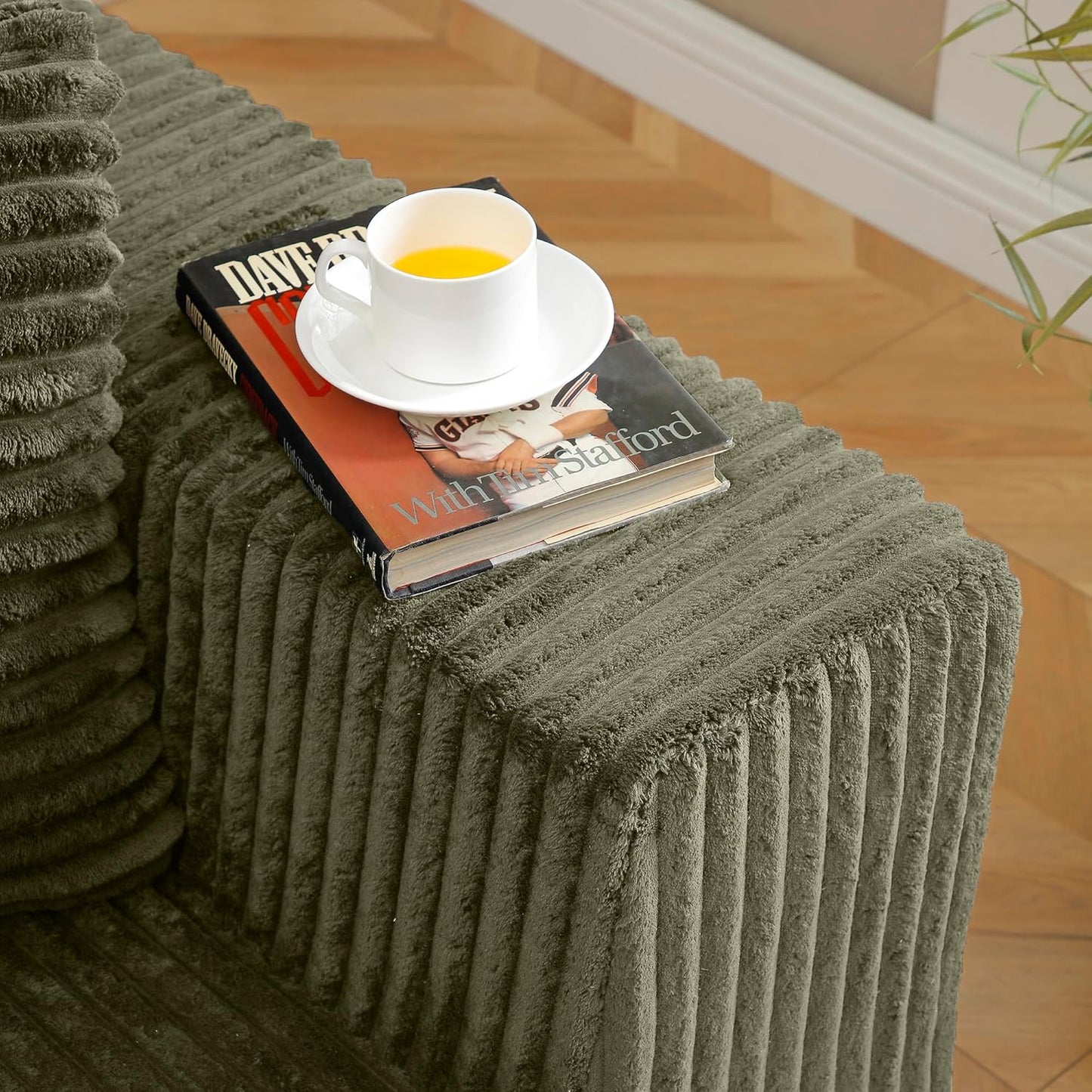 Modular Sectional Sofa Cloud Sectional Couch, 135" Comfy Fluffy L Shaped Olive Green Couches for Living Room, Deep Seat Memory Foam Plush Corduroy Boneless Couch Sectionals Left Facing Chaise Sofa