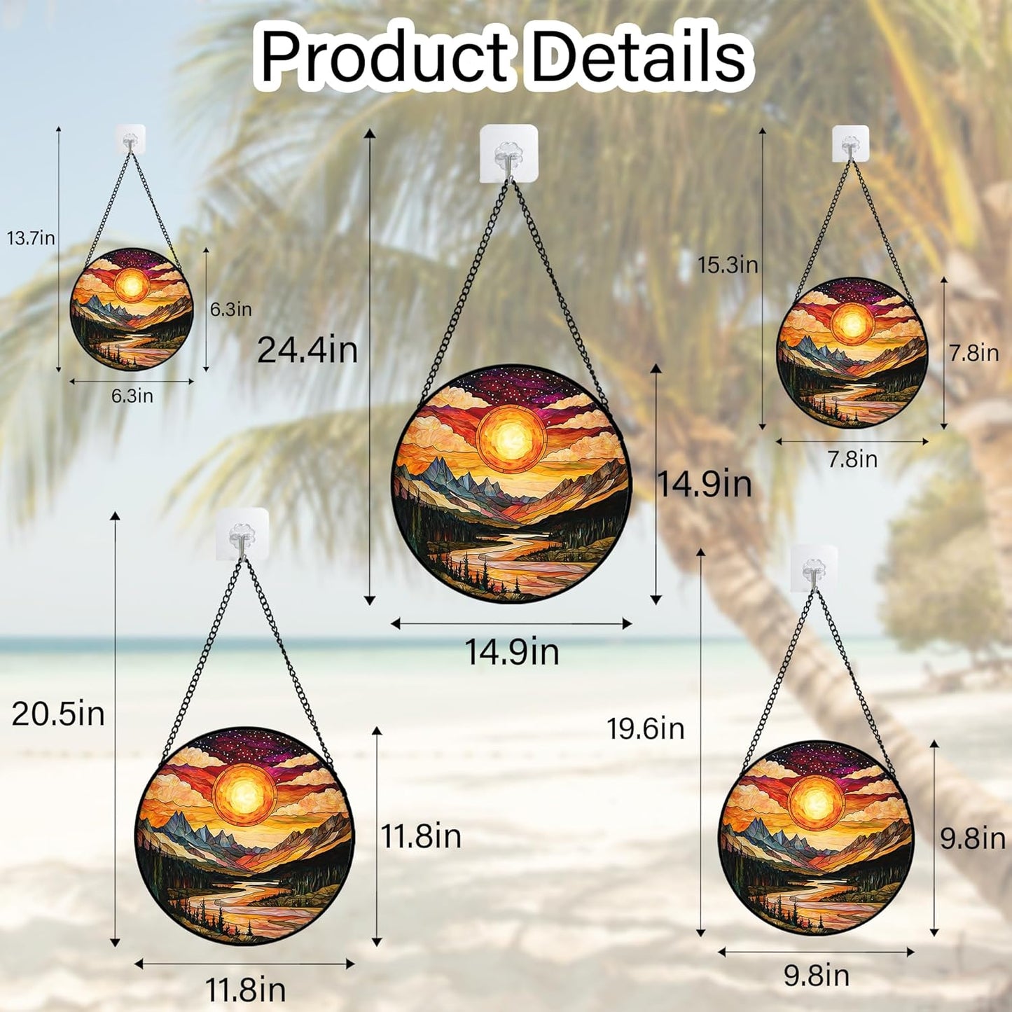 Stained Glass Window Hanging, Dusk Sunset Landscape Sun Catchers Glass Panel Lakes and Mountains Suncatcher Decor for Birthday for Women, Men, Wife, Aunt, and Mom 14.9 in