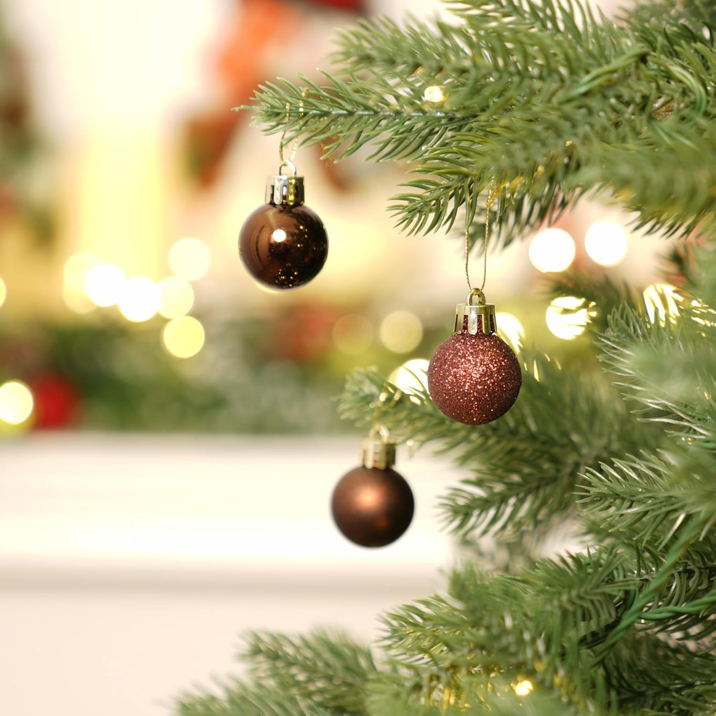 XmasExp 24ct Mini Christmas Ball Ornaments Shatterproof Christmas Ornaments Set Decorations for Xmas Tree Balls 30mm/1.18" (Brown)