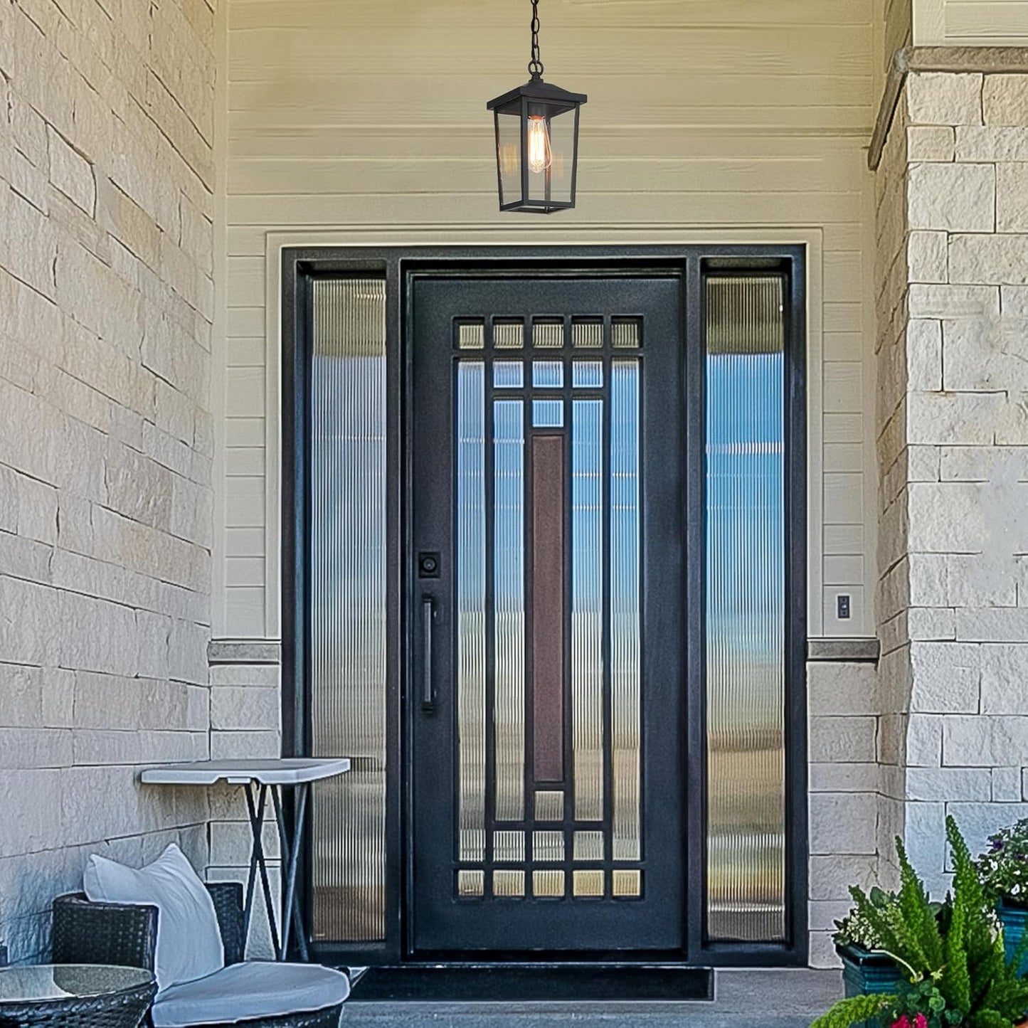 LOG BARN Outdoor Pendant Light Fixture, Farmhouse Exterior Lights, Anti-Rust Ceiling Outdoor Light with Clear Glass, Lantern Hanging Light for Front Door, Entry, Porch, and Gazebo