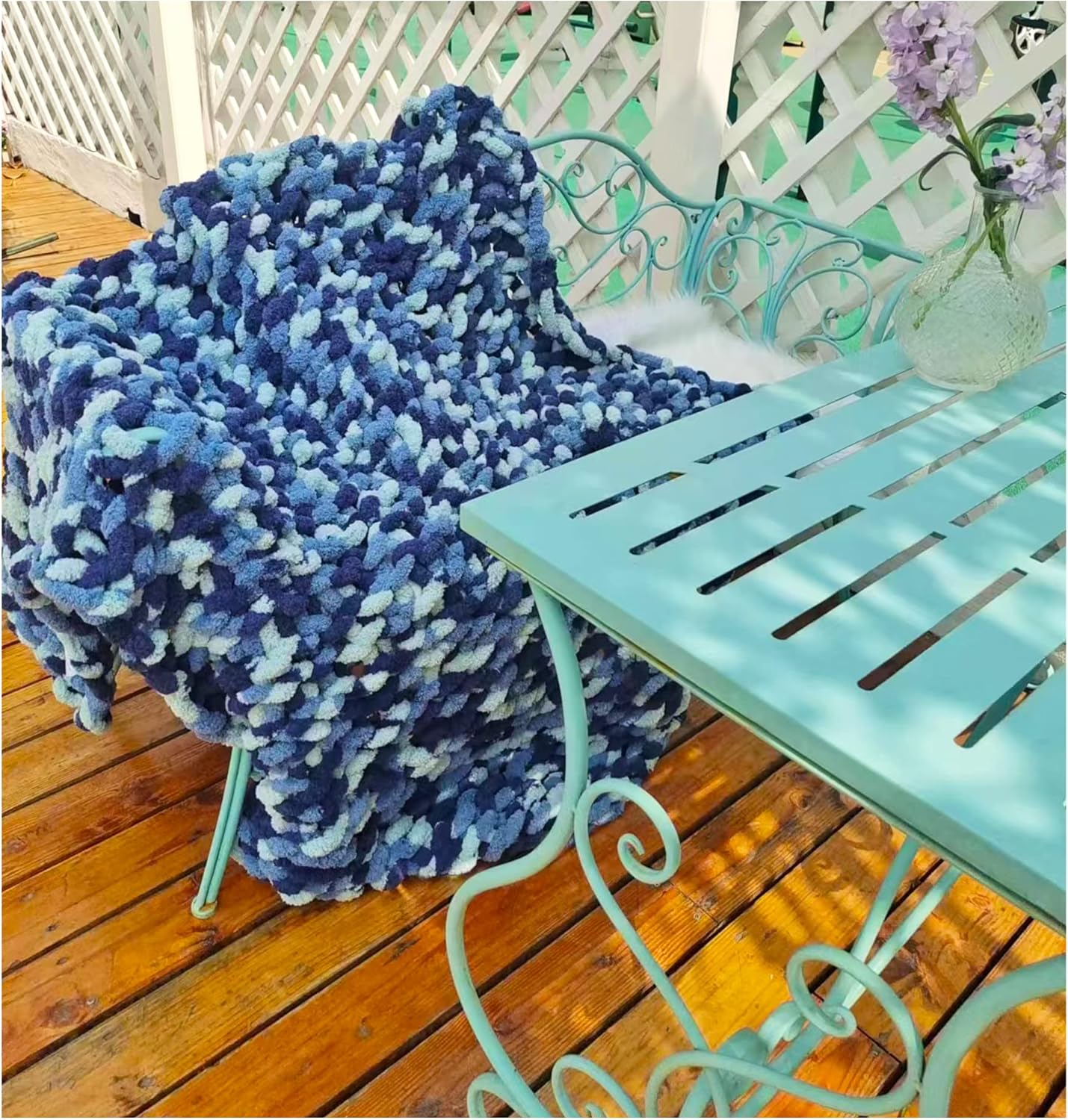 DDL&HEXI Chunky Chenille Blanket 100% Hand Knit with Jumbo Chenille Yarn (50"x60") Super Soft Large Throw Bed Blanket for Couch, Sofa, Home Decor - Machine Washable (03)