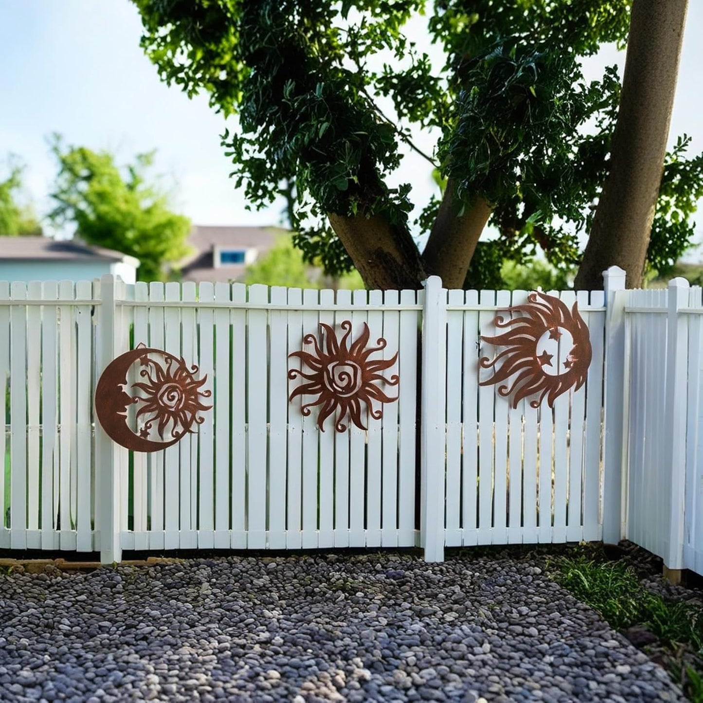 Limygus Sun Moon Wall Hanging, Wall Sculpture, Metal Wall Art Indoor/Outdoor Decor Rust Colored Rust Proof Wall Sculpture - Ideal for Bedrooms Gardens Homes Patios and Farmhouses Set of 3