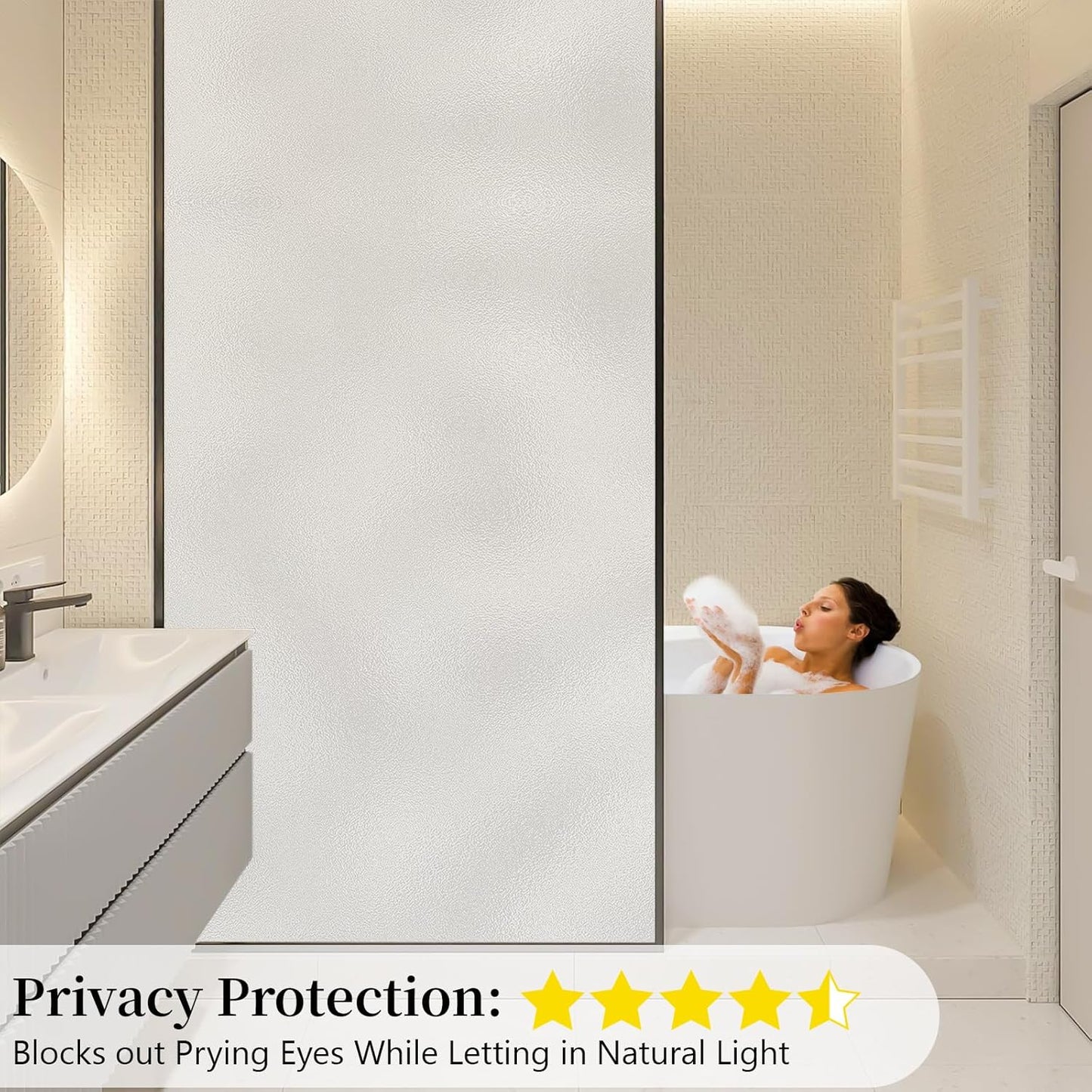 Niviy Etched Privacy Window Film Frosted Glass Static Cling Non Adhesive Window Frosting Film for Bathroom Home Office, 29.5 inch x 118 inch