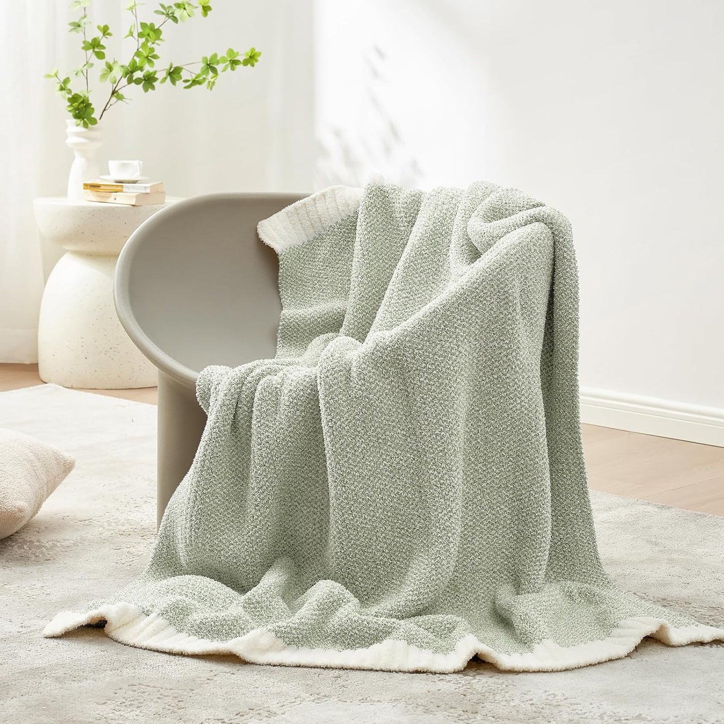 Snuggle Sac Sage Green Throw Blanket 50"x70", Super Soft Warm Microfiber Blankets Cozy Knit Fuzzy Lightweight Oversized Throws for Couch, Sofa, Bed, Camping, Picnic (Sage Green, 50x70 inches