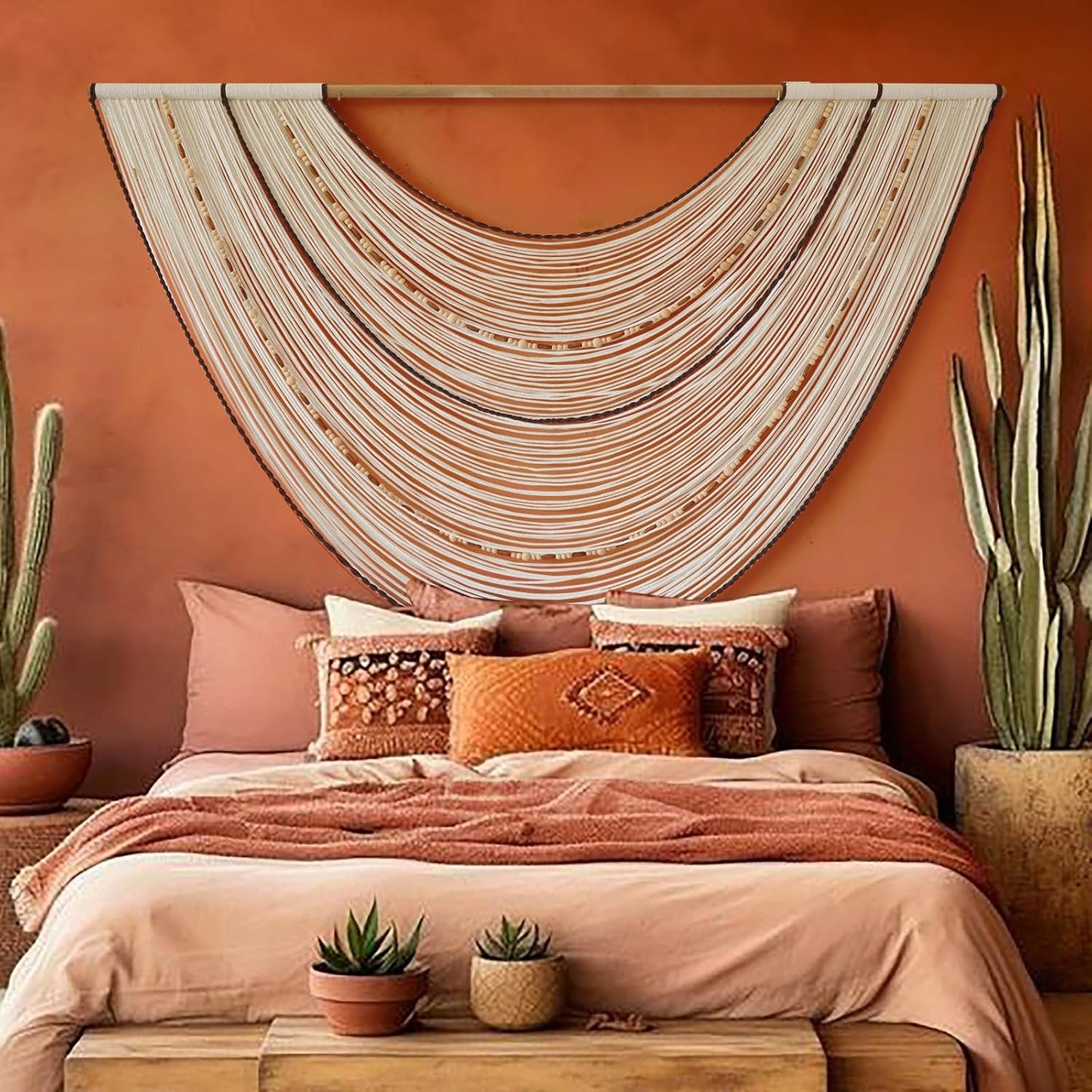 Macrame Wall Hanging Handcrafted Boho Wall Decor Bead Woven Wall Hanging for Bedroom, Living Room, Entryway, Farmhouse or Nursery Bohemian Home Aesthetic 57"x35"