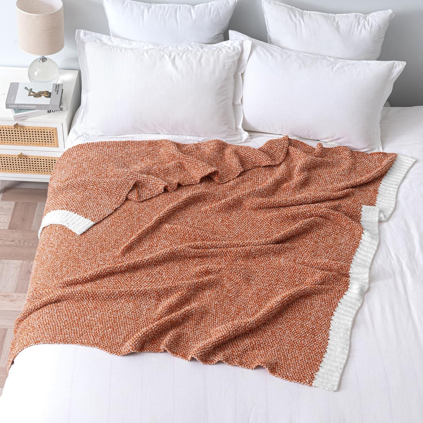 MIULEE Fall Burnt Orange Super Soft Throw Blanket for Bed, Twin Size Cozy Fluffy Warm Blankets Knit Blankets for Couch, Sofa, Chair, Living Room, Camping, Picnic, 60 x 80 inch