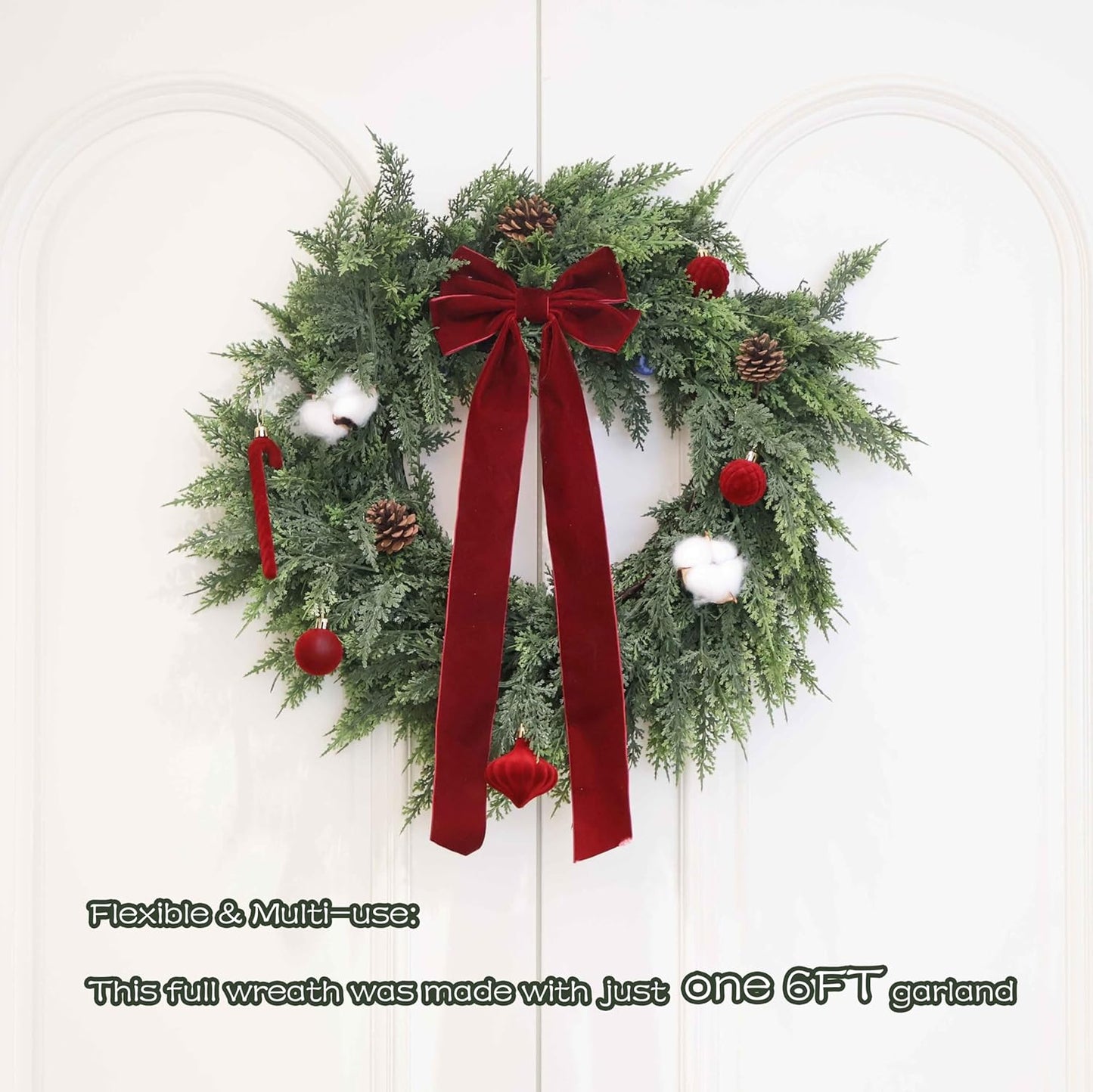 2Pcs 9FT Christmas Cedar Garland Artificial Real Touch Thickness Realistic Greenery Pine Garland for Mantle Fireplace Outdoor Indoor Christmas Decorations