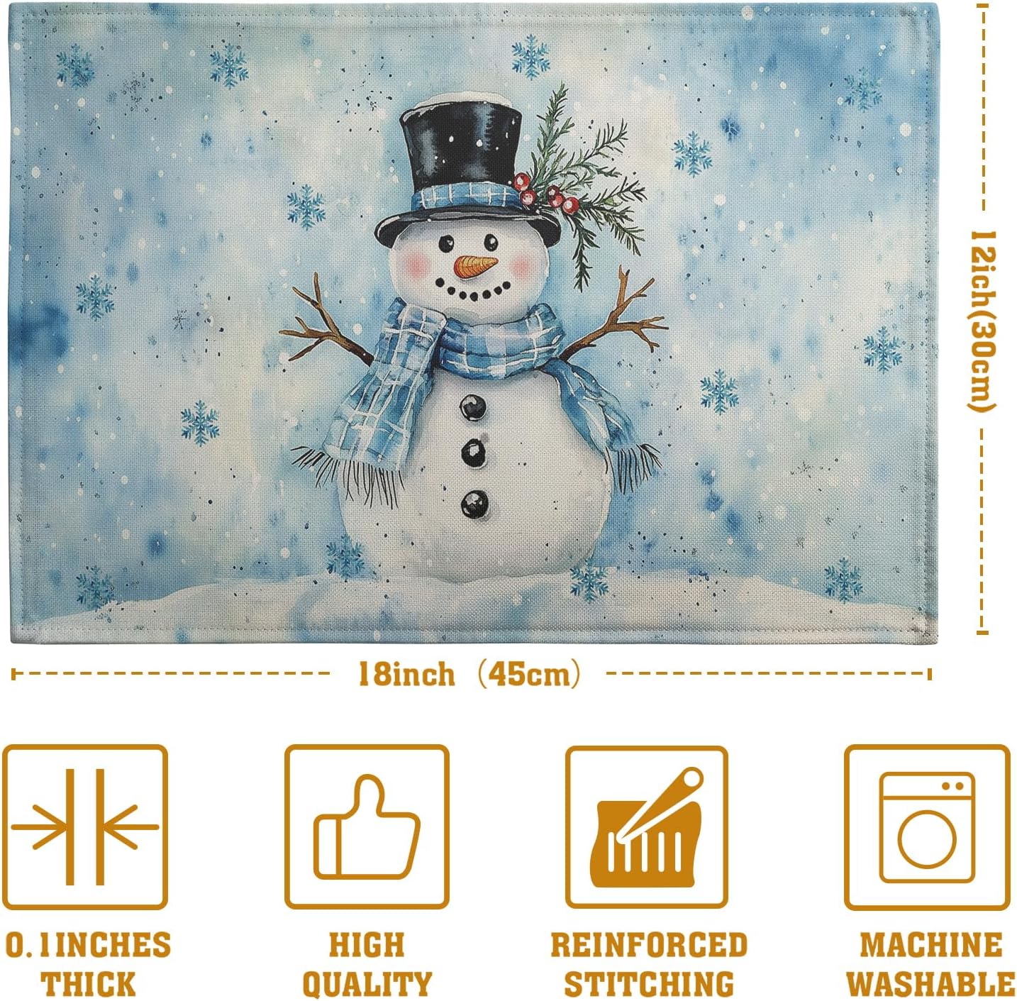 Blue Snowman Snowflake Winter Placemats Set of 4 Seasonal Christmas Linen Table Mats 12x18 Inch Xmas Holiday Snow Farmhouse Rustic Washable Place Mats for Party Kitchen Dining Outdoor Indoor Decor